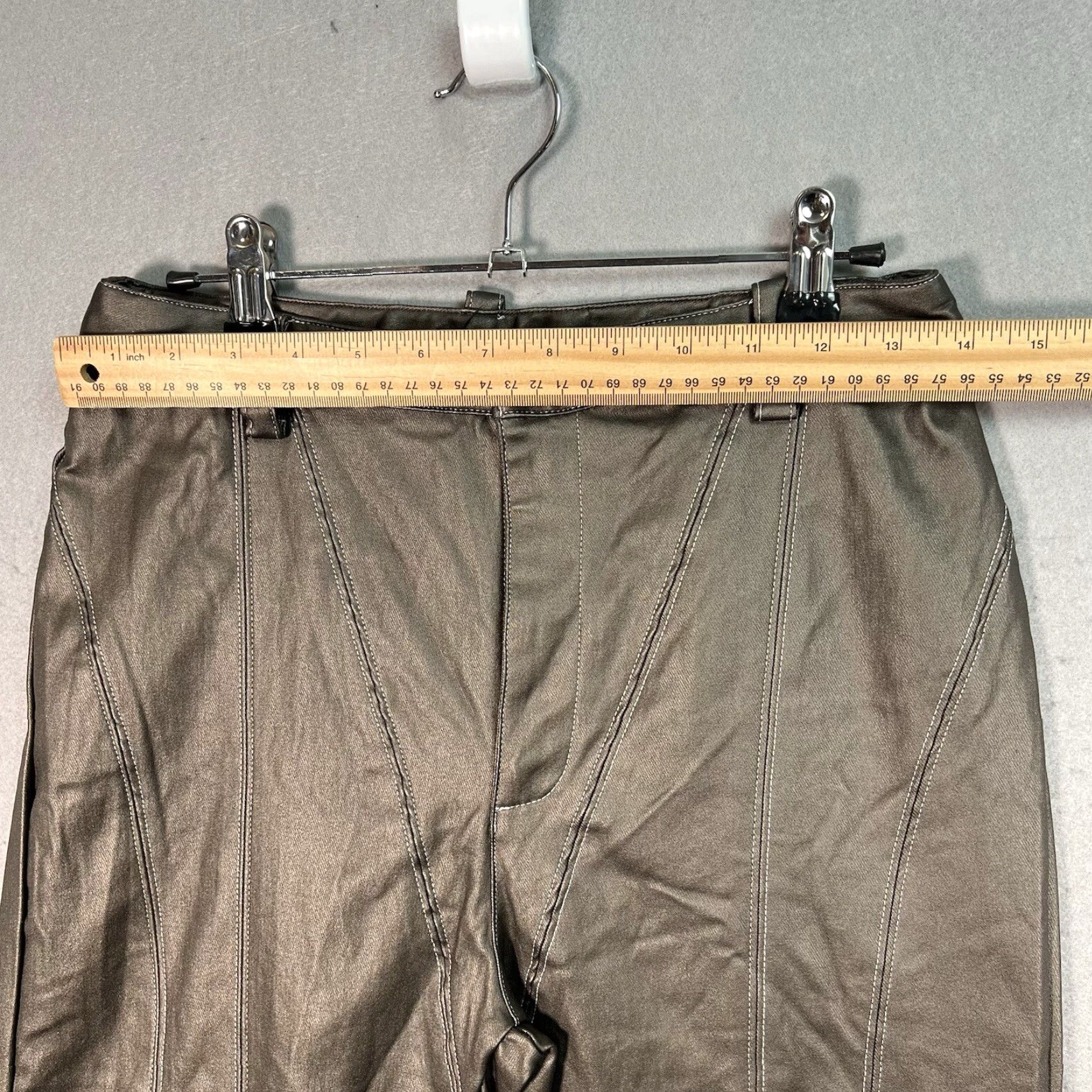 Fashion Nova NWT Fashion Nova Faux Leather Flare Moto Pants Bronze Bottoms M Brown Womens Flared Pants 28in Waist Inseam 32in Zipper Leather Style Chino Shoes? Size 32" / US 10 / IT 46 - 2 Thumbnail