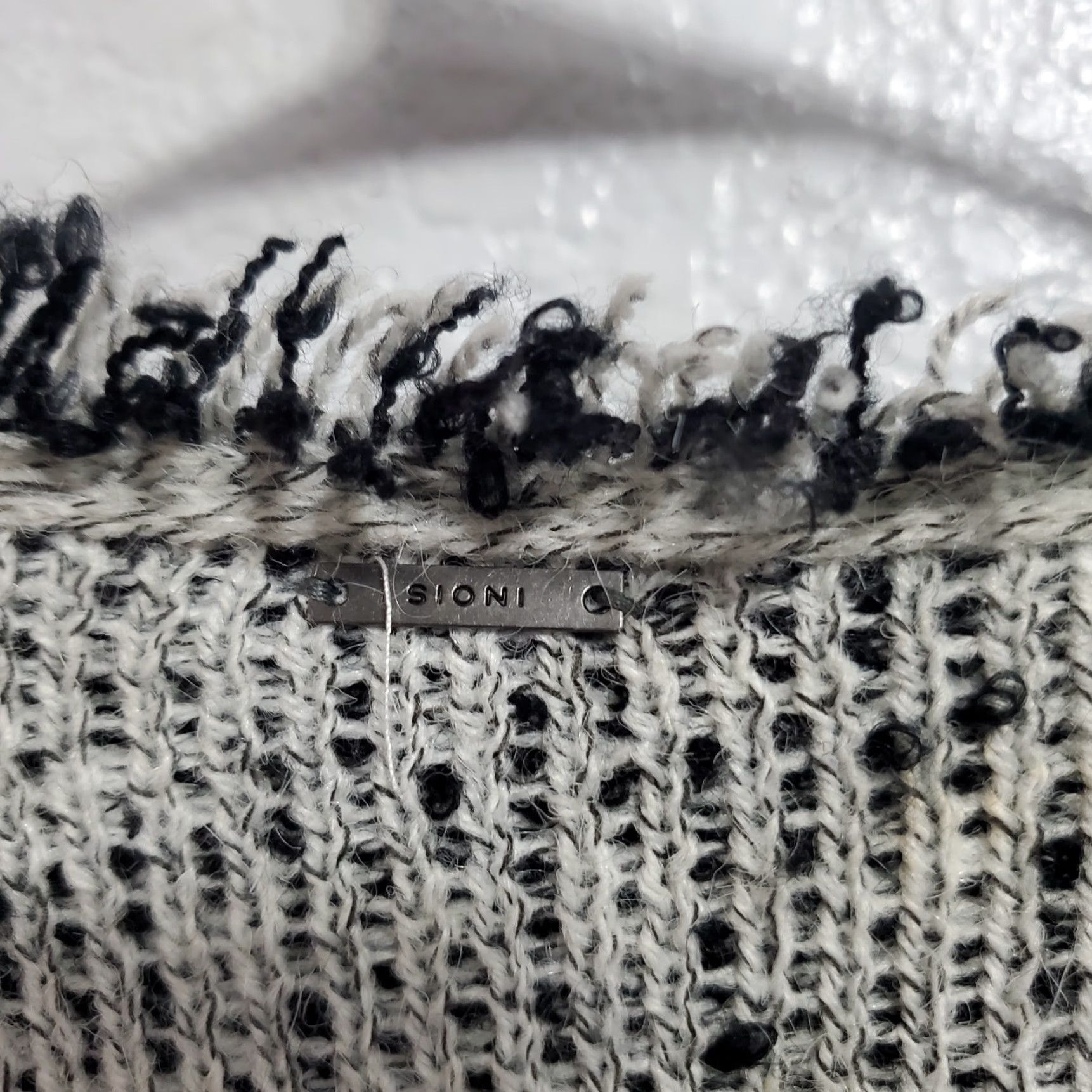 Vintage Sioni Cardigan Women L Gray Black Marled Wool Blend Eyelash Fringe Open Sweater Size L / US 10 / IT 46 - 7 Thumbnail