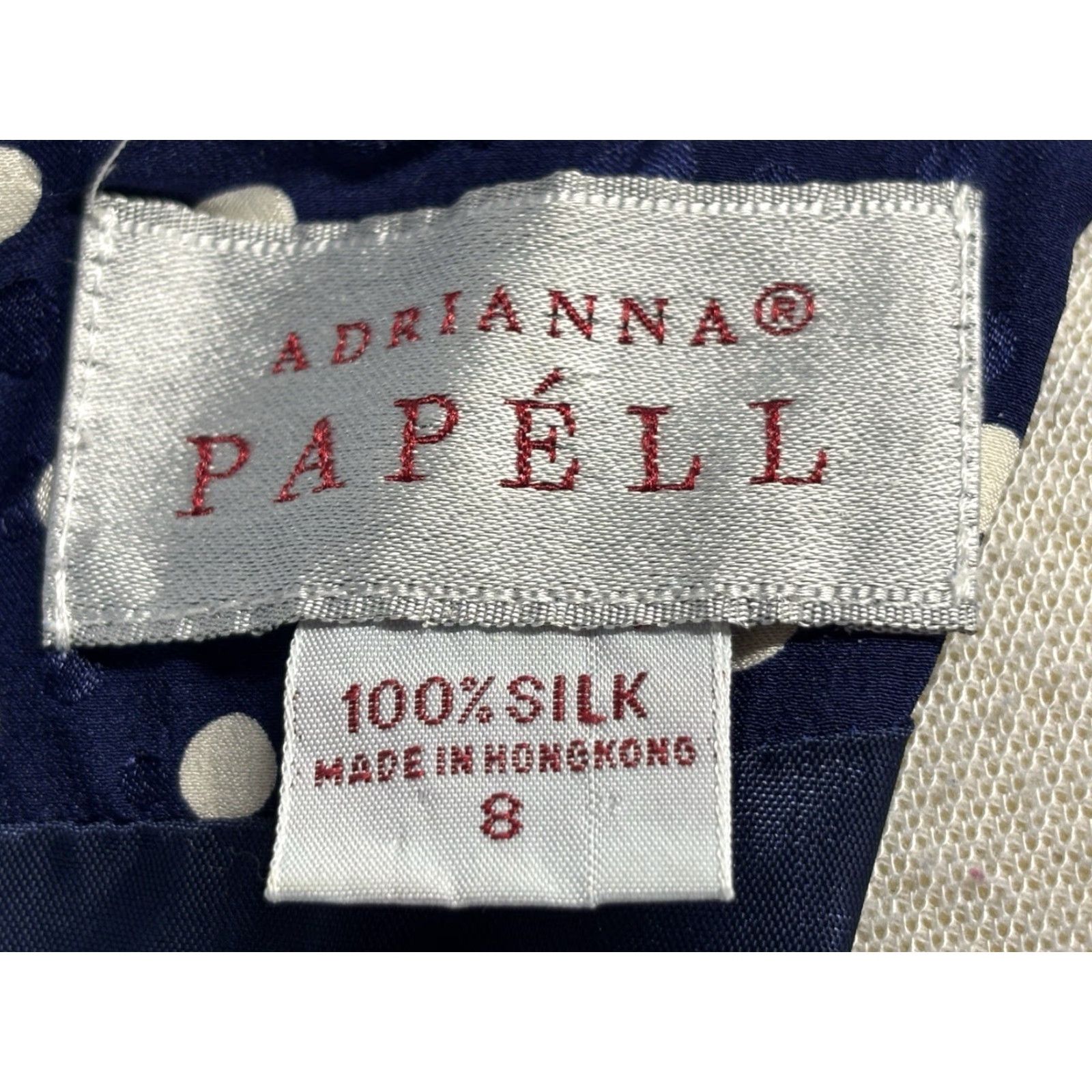Adrianna Papell VINTAGE Adrianna Papell Silk Sheath Dress Navy White Polka Dot 80s Pinup Sz 8 Women Night Party Cocktail Knee Length Size M / US 6-8 / IT 42-44 - 7 Thumbnail
