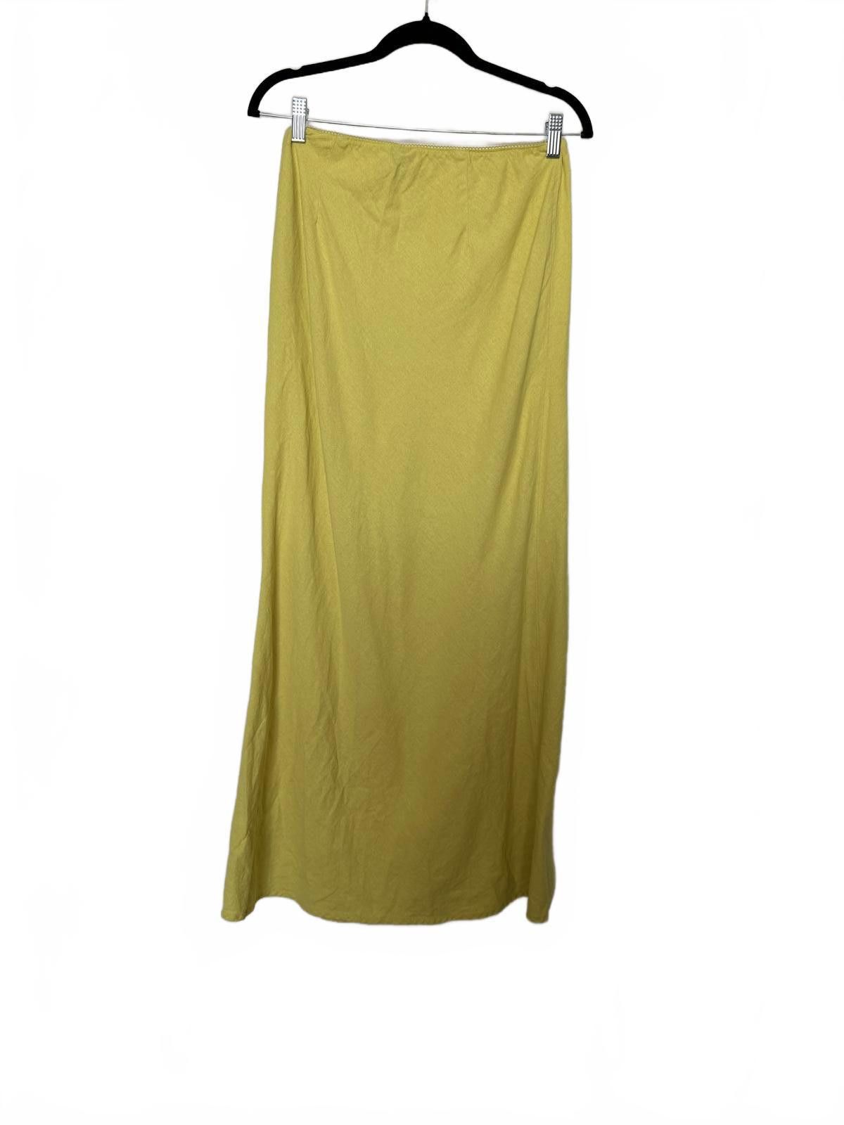Designer Yellow Linen Maxi Skirt High Slit Size 32" / US 10 / IT 46 - 5 Thumbnail