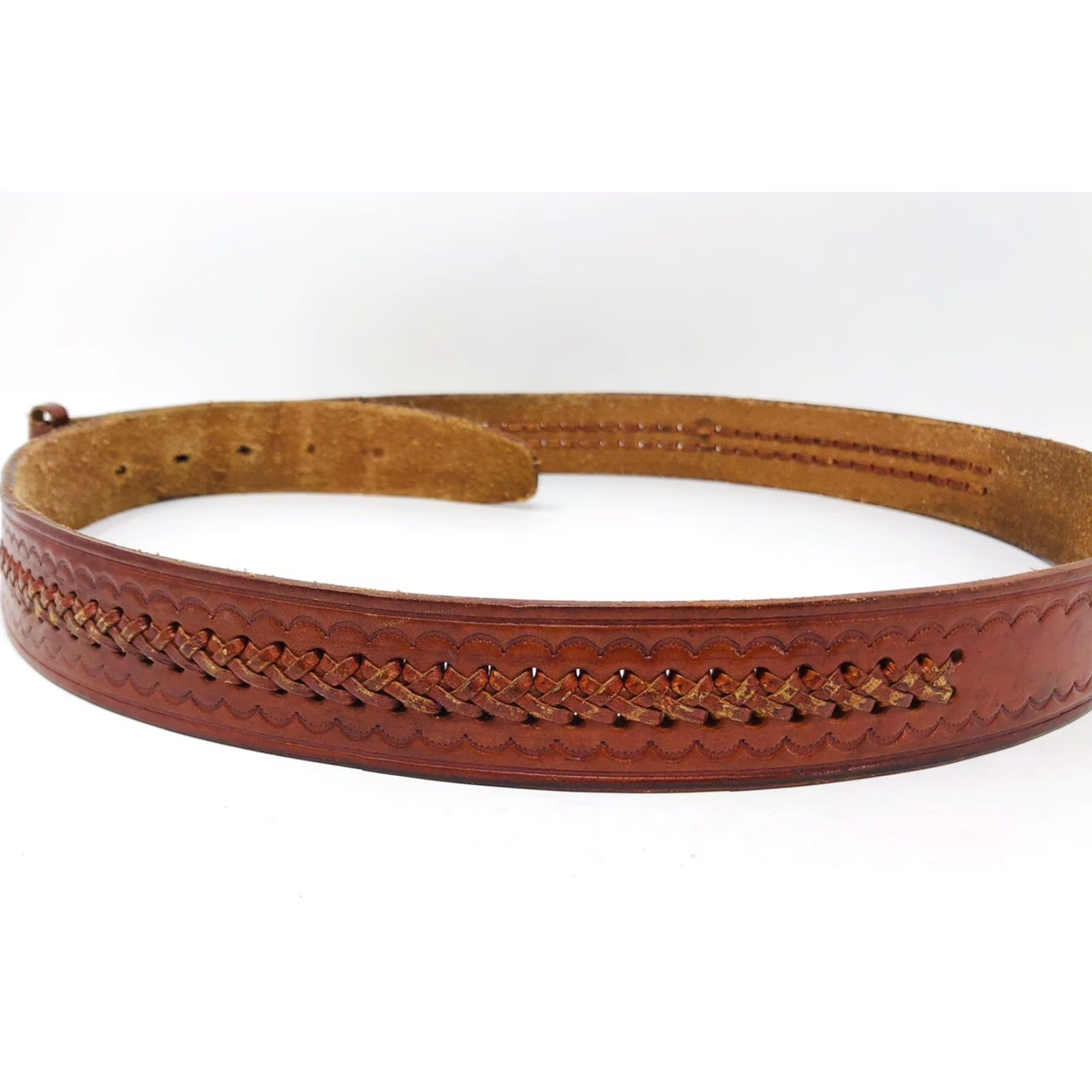 Vintage VINTAGE KENT Leather Western Belt Mens 47” Brown Spellout Embossed Braided KP21 Size ONE SIZE - 4 Thumbnail