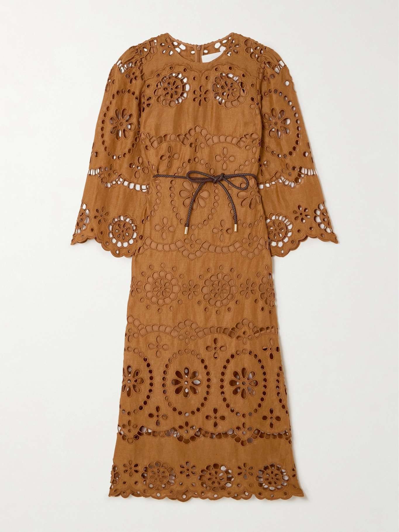 Zimmermann oc11z0525 Pop Belted Scalloped Broderie Anglaise Midi Dress Size XS / US 0-2 / IT 36-38 - 1 Thumbnail