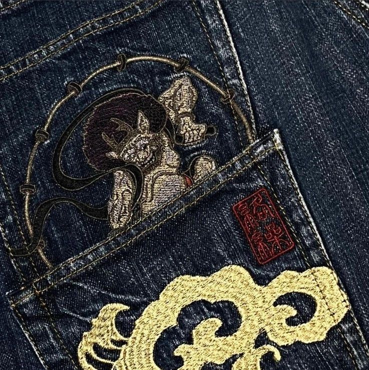 Karakuri Tamashii Karakuri Tamashii Wind Thunder Gods Embroidered Denim Jeans Size US 40 / EU 56 - 6 Thumbnail