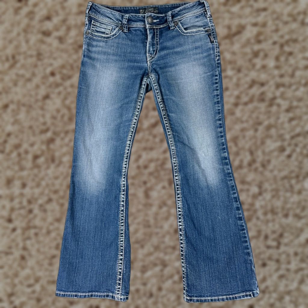 Silver Jeans Co. Silver Jeans Pants Womens 31 Blue Denim Suki Bootcut Low Rise 29x28 Embroidered Size 24" / US 00 / IT 34 - 1 Thumbnail