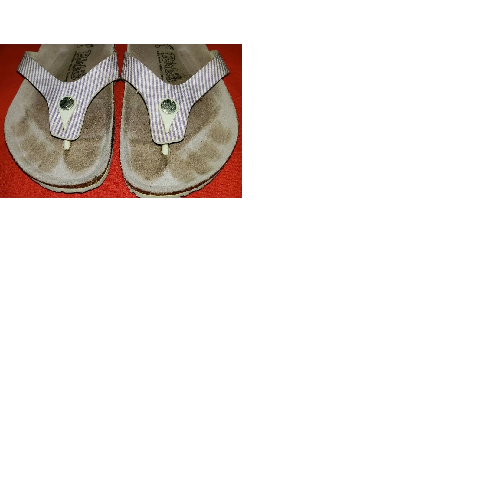 Birkenstock Birkenstock Birki's Women's Toe Post Slide Sandals 8M White Lavender Striped Slip On Casual Size US 6 / IT 36 - 9 Thumbnail