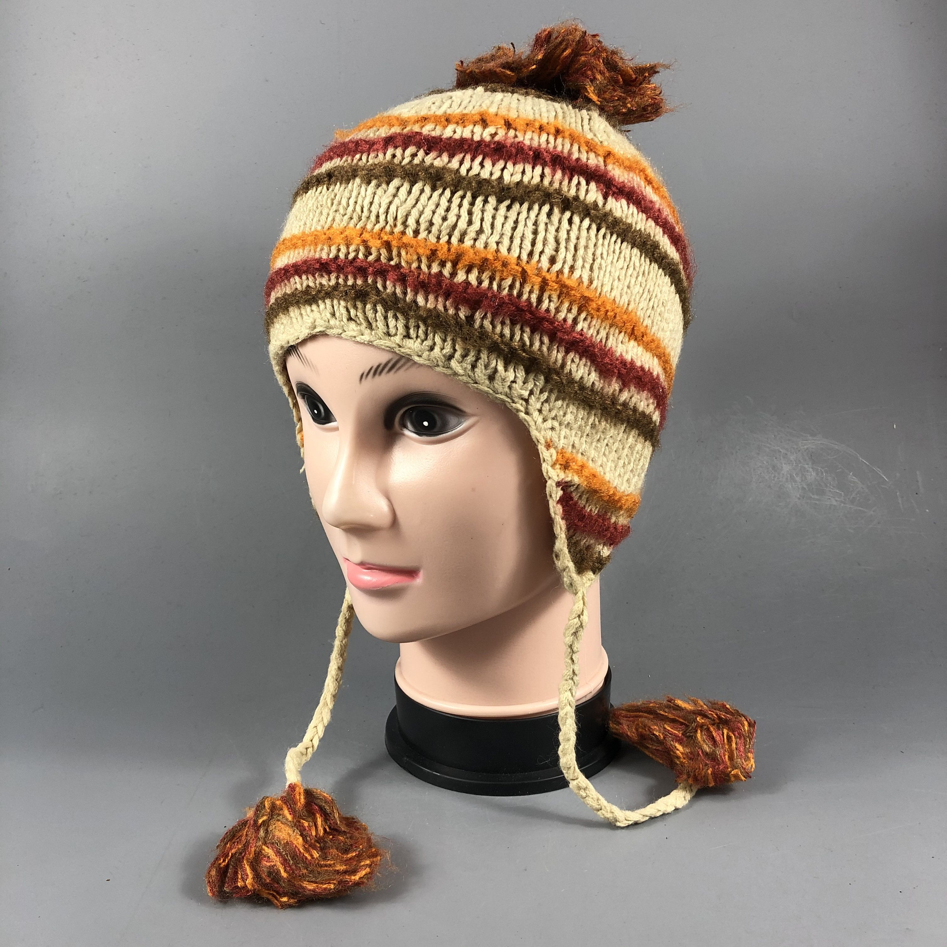 Japanese Brand Crochet Stripe Earflap Beanie Size ONE SIZE - 2 Thumbnail