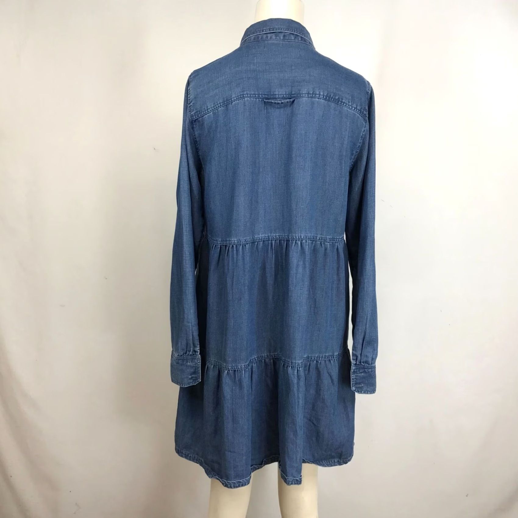 Loft LOFT WOMEN'S S BLUE DENIM LONG SLEEVE BUTTON LYOCELL RUFFLE DRESS Shirt Dress Small/XS? Wait: Correction needed. Size S / US 4 / IT 40 - 5 Thumbnail