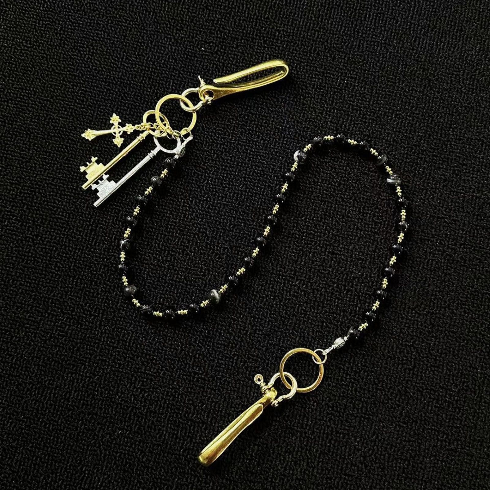 Jewelry Black Beaded Gold Keychain Chain for Men, Stylish Accessory Size ONE SIZE - 3 Thumbnail