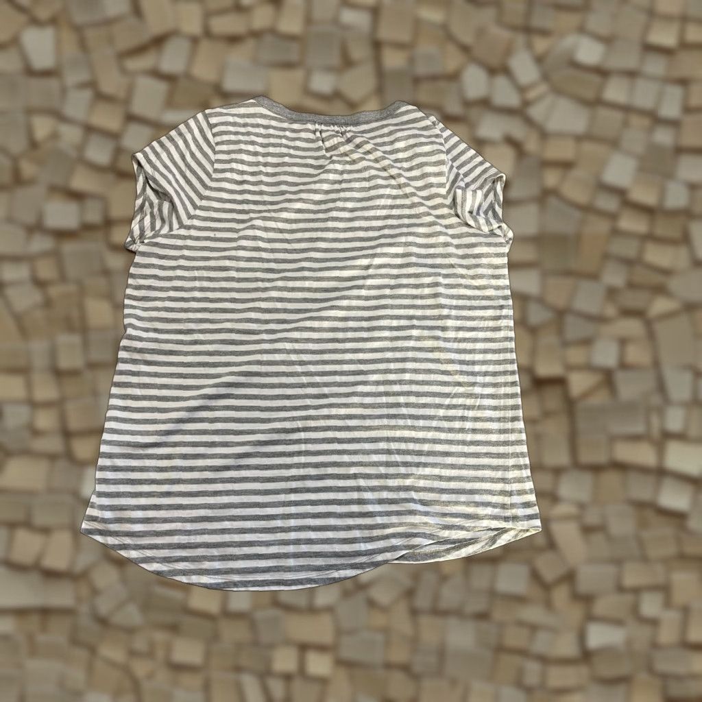 Liz Claiborne Liz Claiborne Shirt Women XL Gray White Striped Short Sleeve T-Shirt Casual Basic Modern Fall Spring Summer Womens Size XL / US 12-14 / IT 48-50 - 1 Thumbnail