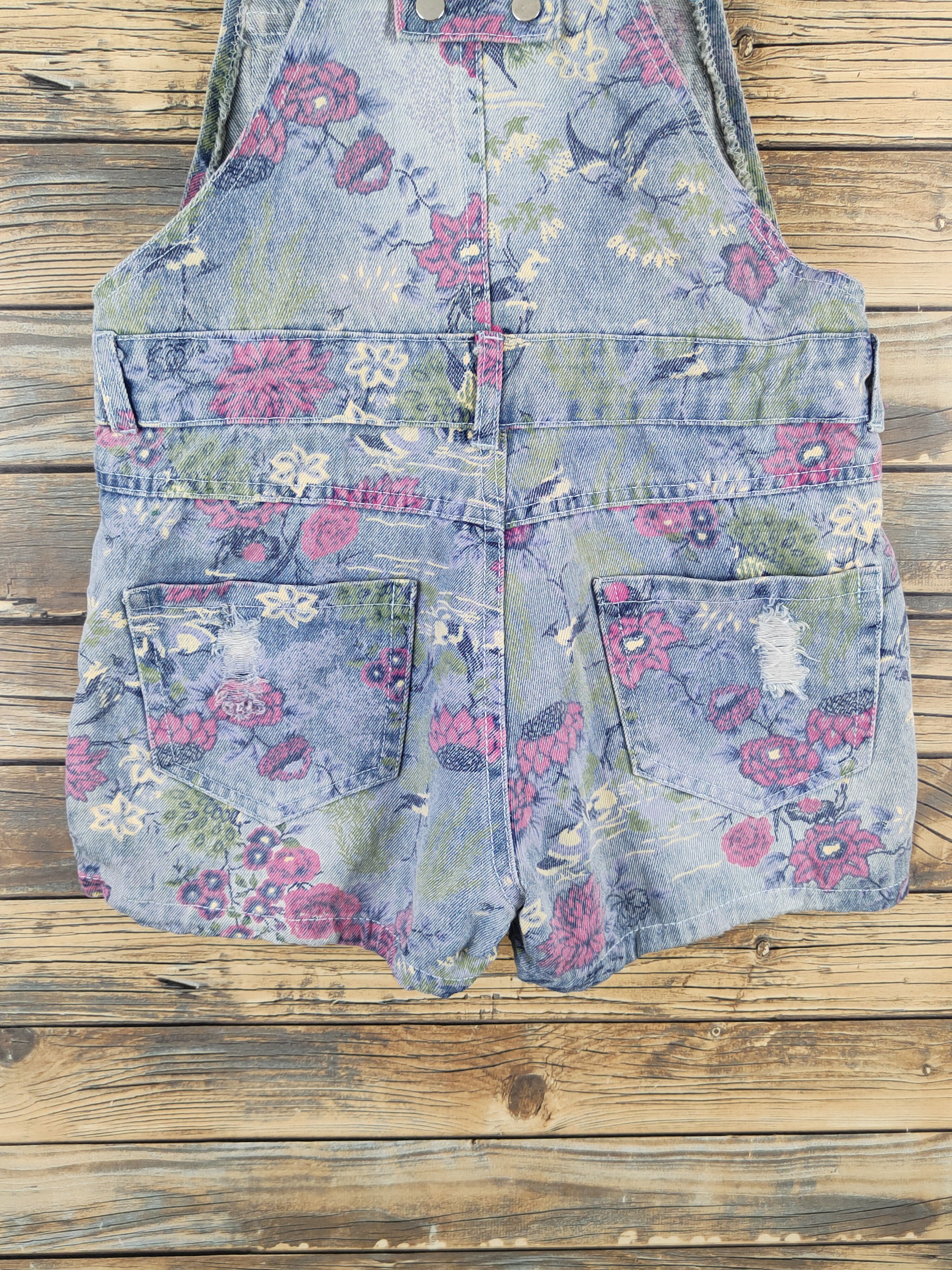Other Japanese Brand Blue Pink Flowers Denim Shortall Jumpsuits Size 28" / US 6 / IT 42 - 11 Thumbnail