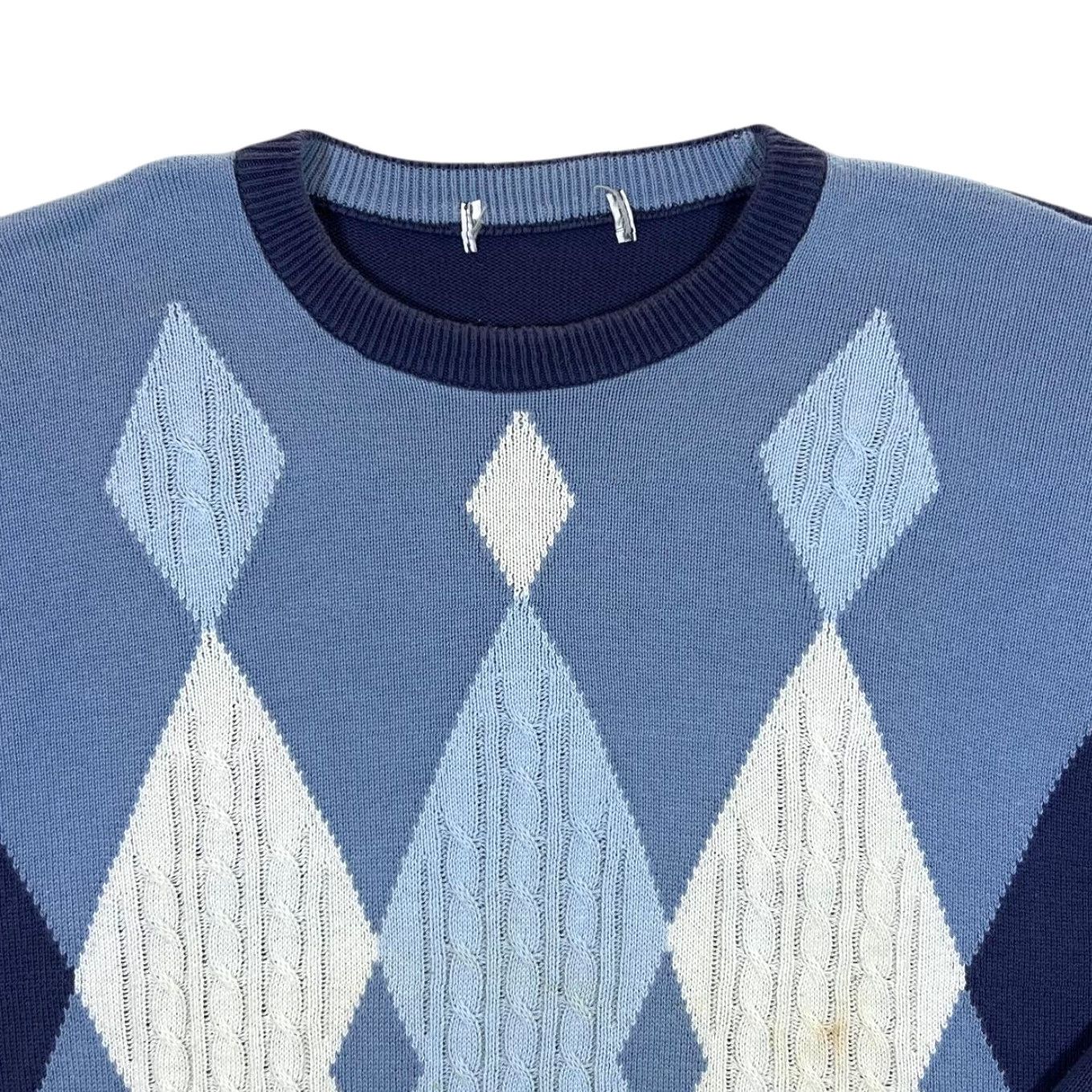 Vintage VINTAGE ST MICHAEL Argyle Check Golf Sweater Jumper L Blue/White Mens XL Size US L / EU 52-54 / 3 - 3 Thumbnail