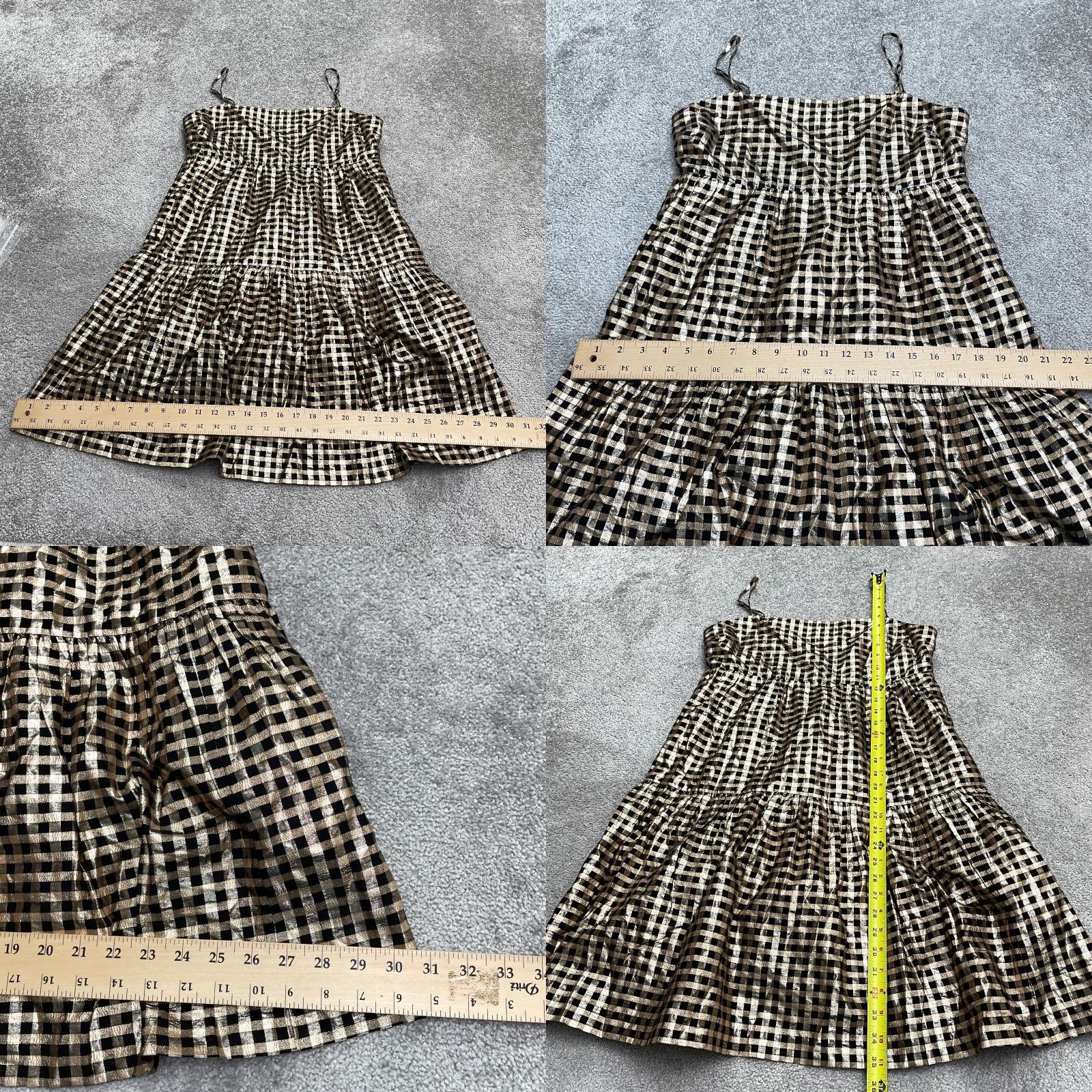 sachin and babi light blue dress J.Crew J.Crew Dress Womens 8 Midi Smocked Shiny Metallic Tiered Square Neck  Plaid Gold Black NWOT Holiday Sparkle