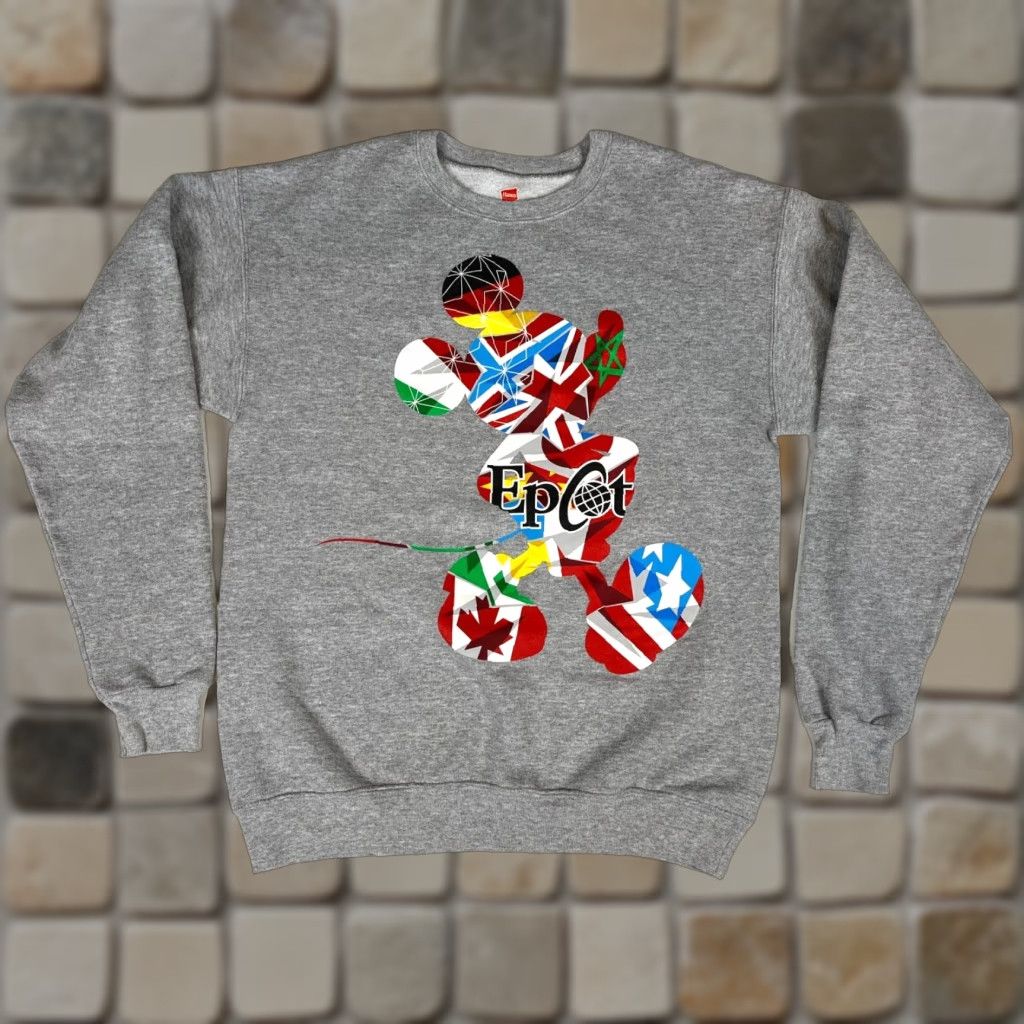 Hanes Disney Parks Epcot World Hanes EcoSmart Unisex Adults Sweatshirt Crewneck Sz S Gray Double Sided Graphic Print Size US S / EU 44-46 / 1 - 1 Thumbnail