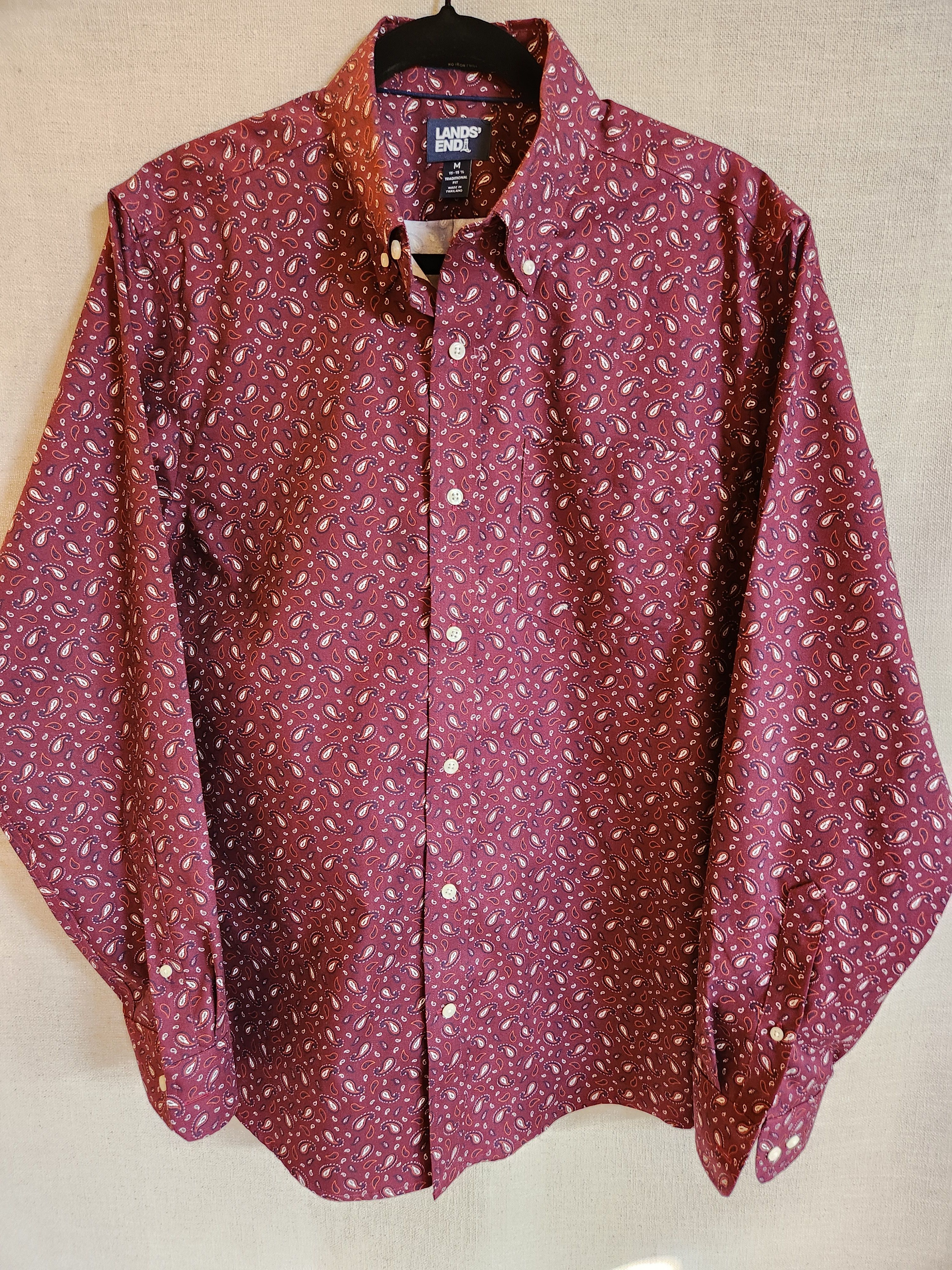 Lands' End Vintage 90's Men's Red Paisley Button Front Shirt Size US M / EU 48-50 / 2 - 1 Thumbnail