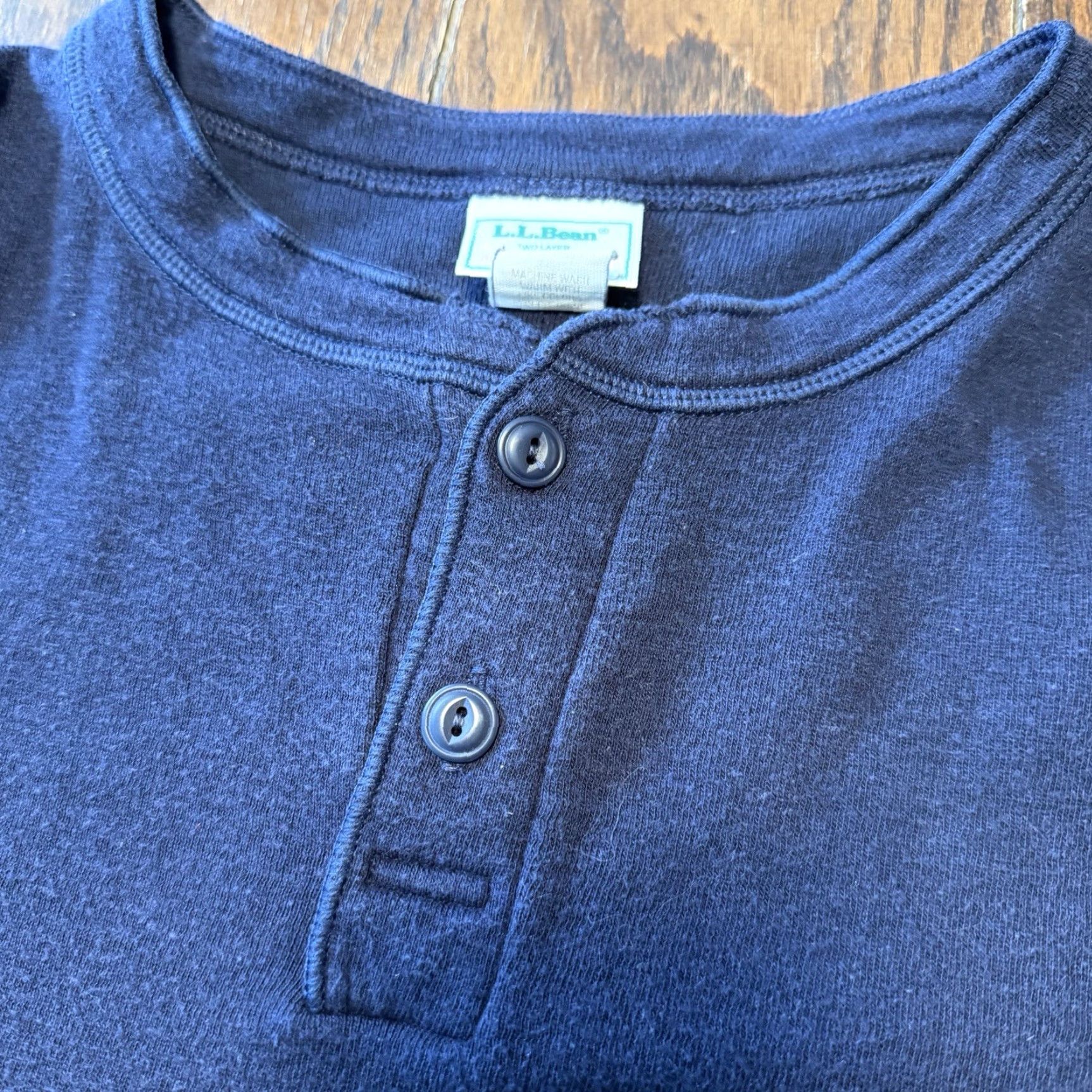 Vintage VINTAGE L.L. Bean Mens Long Sleeve Henley Shirt Wool Blend Navy Blue Large USA Regular Mens Button-Up Thermal Size US L / EU 52-54 / 3 - 3 Thumbnail