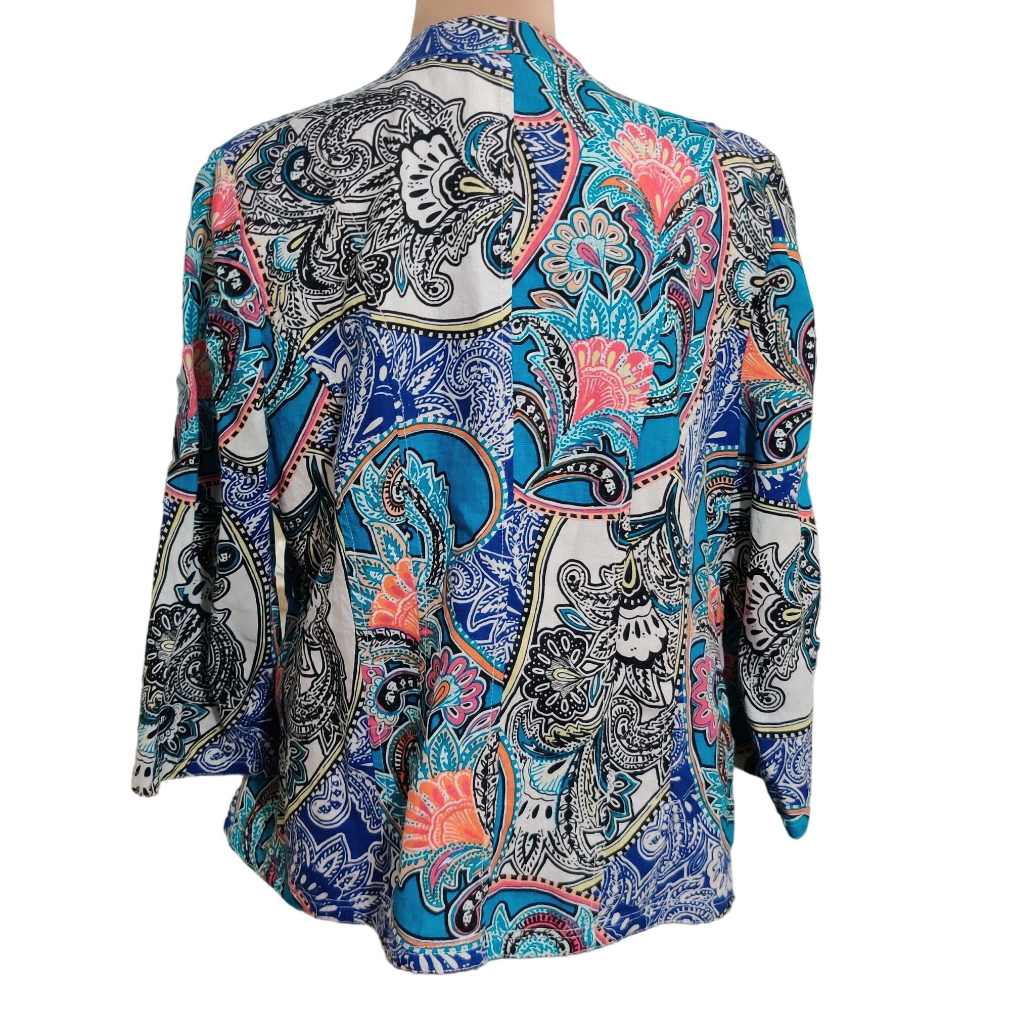 Other Chicos Womens Statement Jacket Artistic Paisley Linen Draped Size L / US 10 / IT 46 - 3 Thumbnail