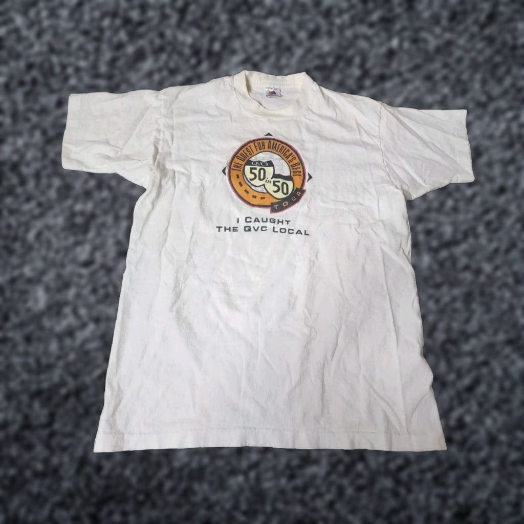 Fruit Of The Loom VINTAGE 90s QVC America Tour Fruit of the Loom White Cotton Short Sleeve Graphic T Shirt Mens Large Size US L / EU 52-54 / 3 - 1 Thumbnail
