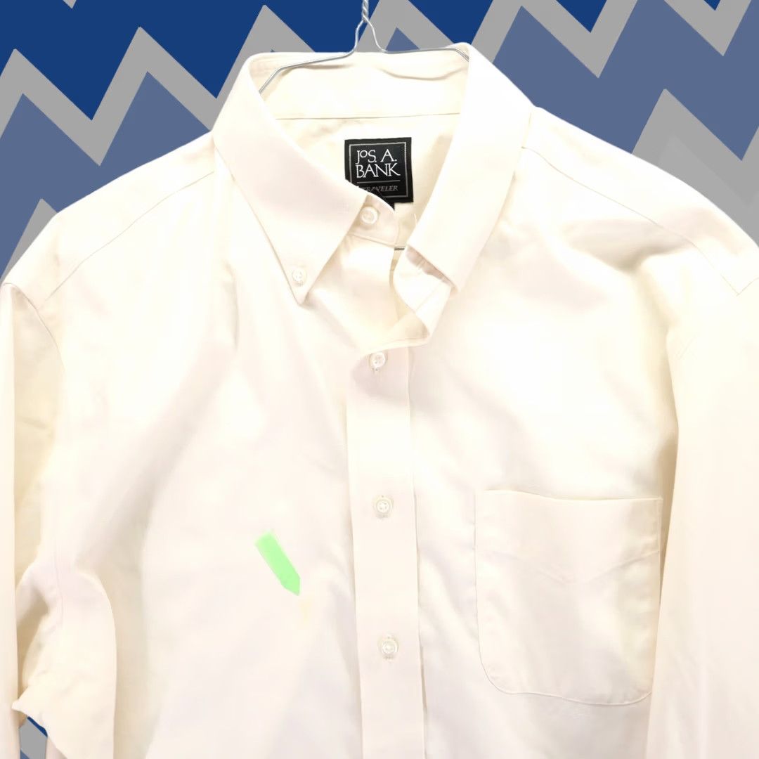 jos a bank ivory dress shirt Jos. A. Bank Mens 16.5-34 Tailored Fit Traveler Button Up Long Sleeve Shirt Mens Slim Ivory Shirt fit:Flowy