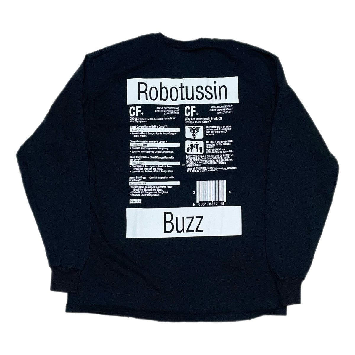 Image of Supreme Robotussin Buzz Longsleeve in Black, Men's (Size XL)