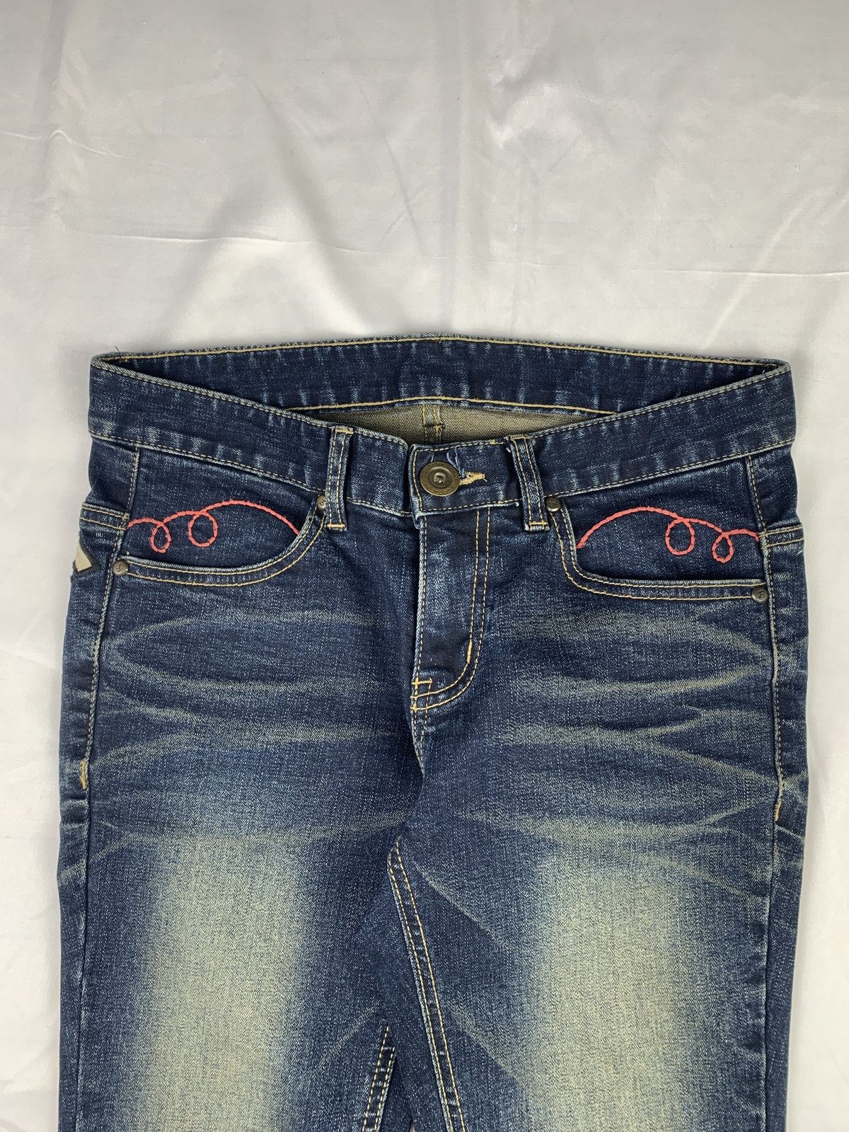 Japanese Brand y2k Lolita Like Cute Pop Embroidered Skinny Stretch Jeans Size 31" - 6 Thumbnail
