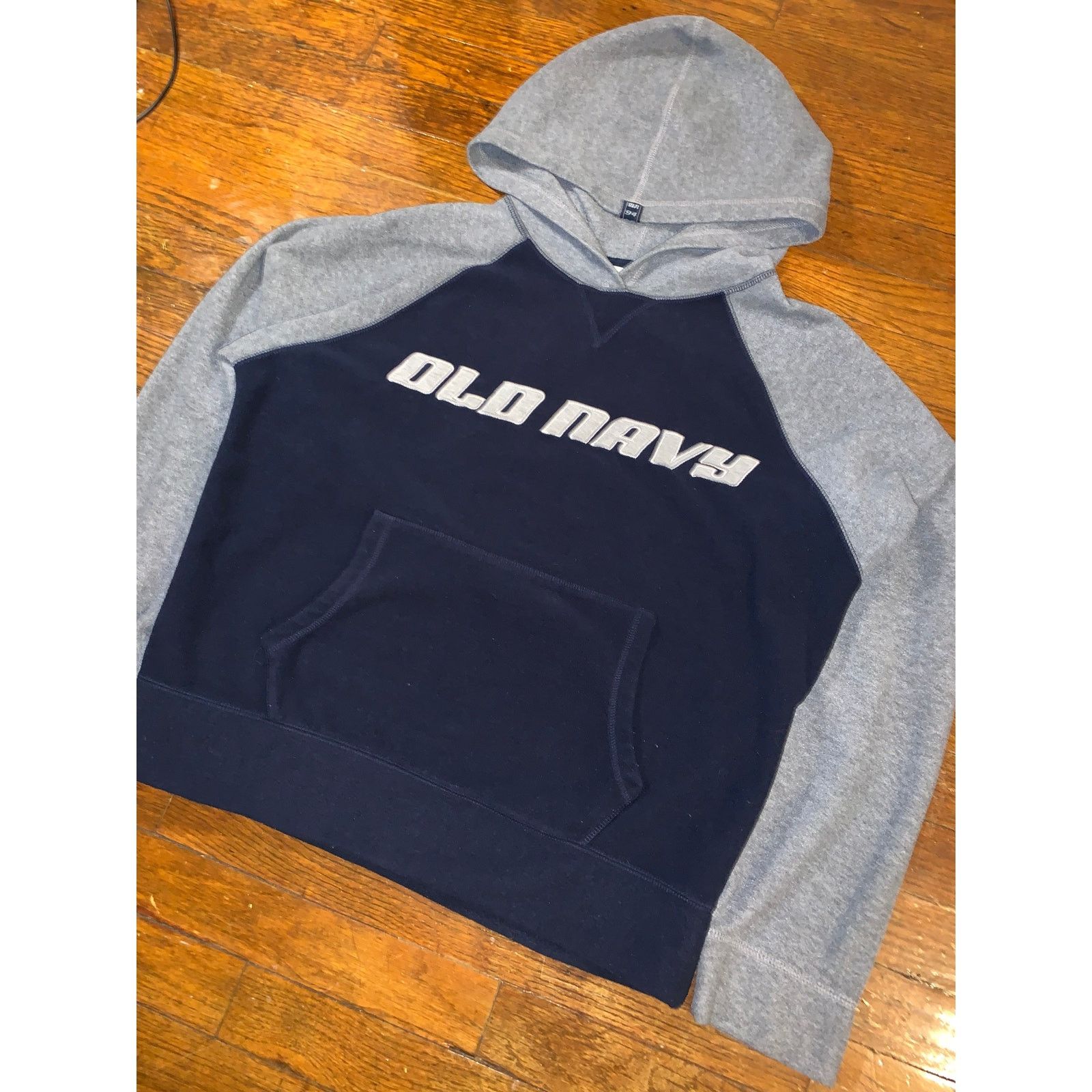 Old Navy × Vintage Vintage Y2K Old Navy Fleece Hoodie Medium Navy Gray Raglan Size US M / EU 48-50 / 2 - 5 Thumbnail