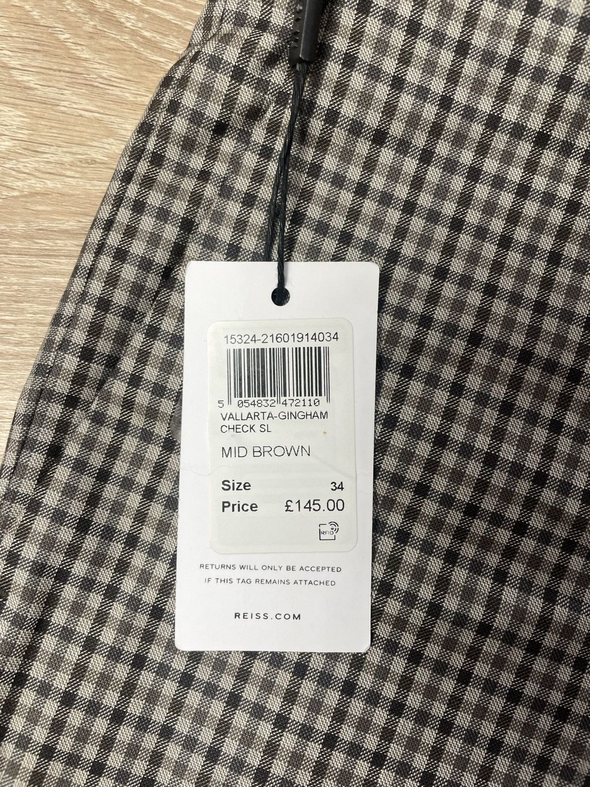 Reiss Reiss Vallarta Gingham Check Slim Pants In Mid Brown 34 inch Size 48R - 4 Thumbnail