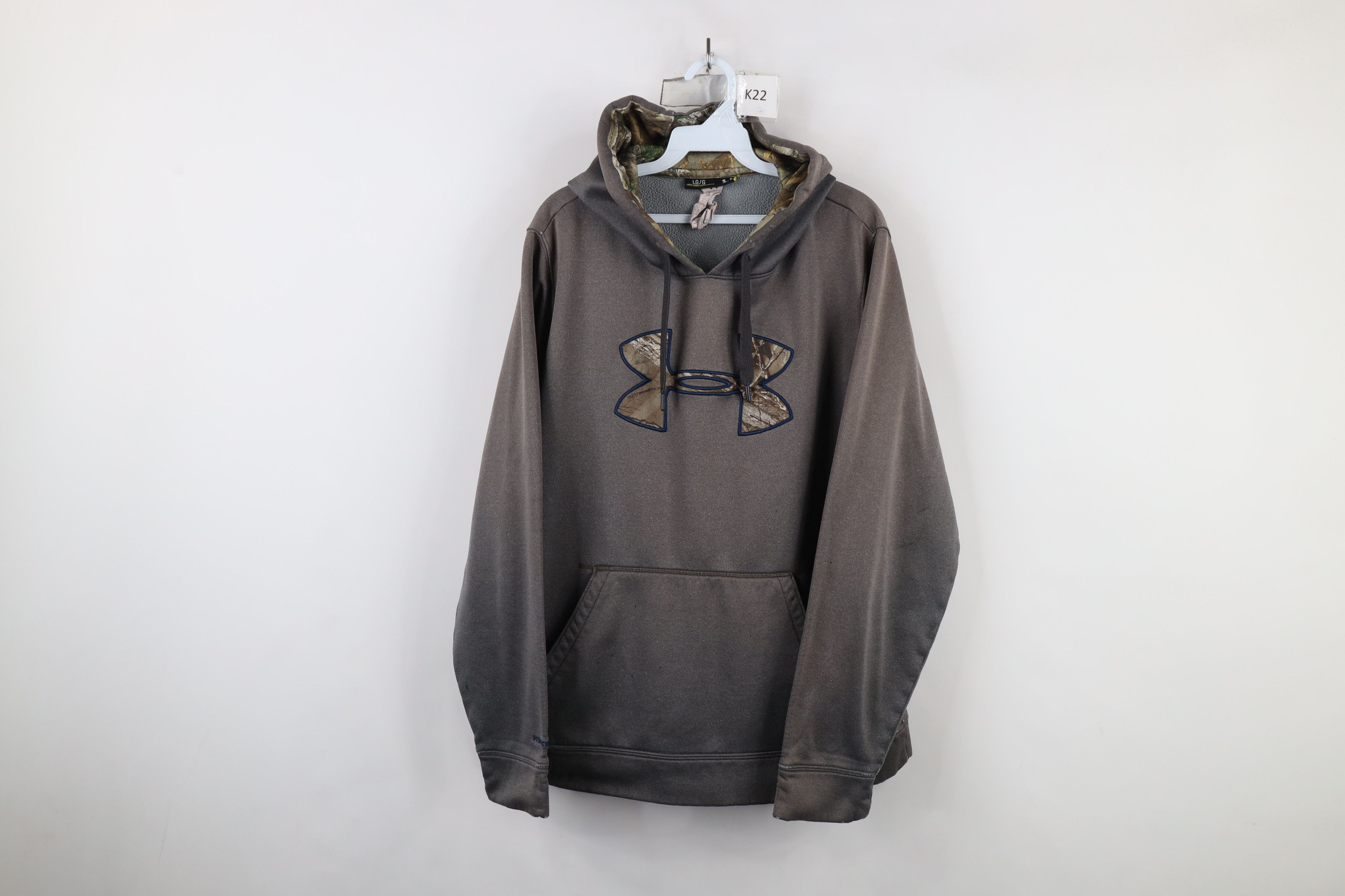 Under Armour × Vintage Under Armour Camouflage Big Logo Hoodie Sweatshirt Gray Size US L / EU 52-54 / 3 - 1 Thumbnail