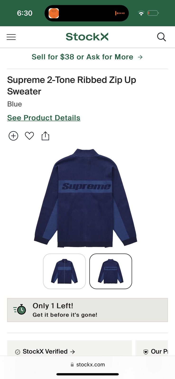 Supreme 2-Tone Ribbed Zip Up Sweater