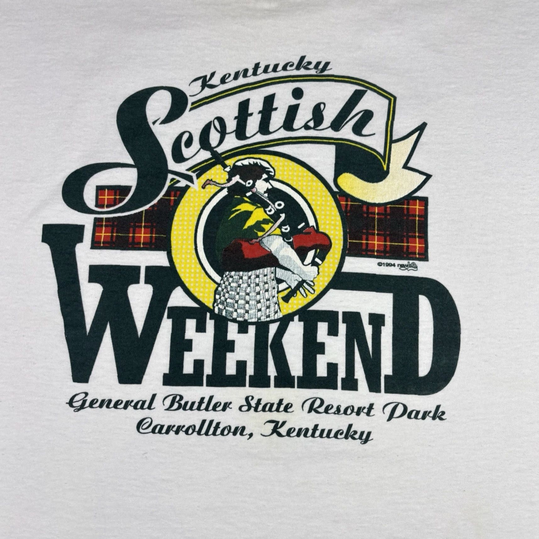 Fruit Of The Loom VINTAGE Kentucky Scottish Weekend T Shirt Promo Art Single Stitch L White 90s Fruit of the Loom Mens Size US L / EU 52-54 / 3 - 6 Thumbnail