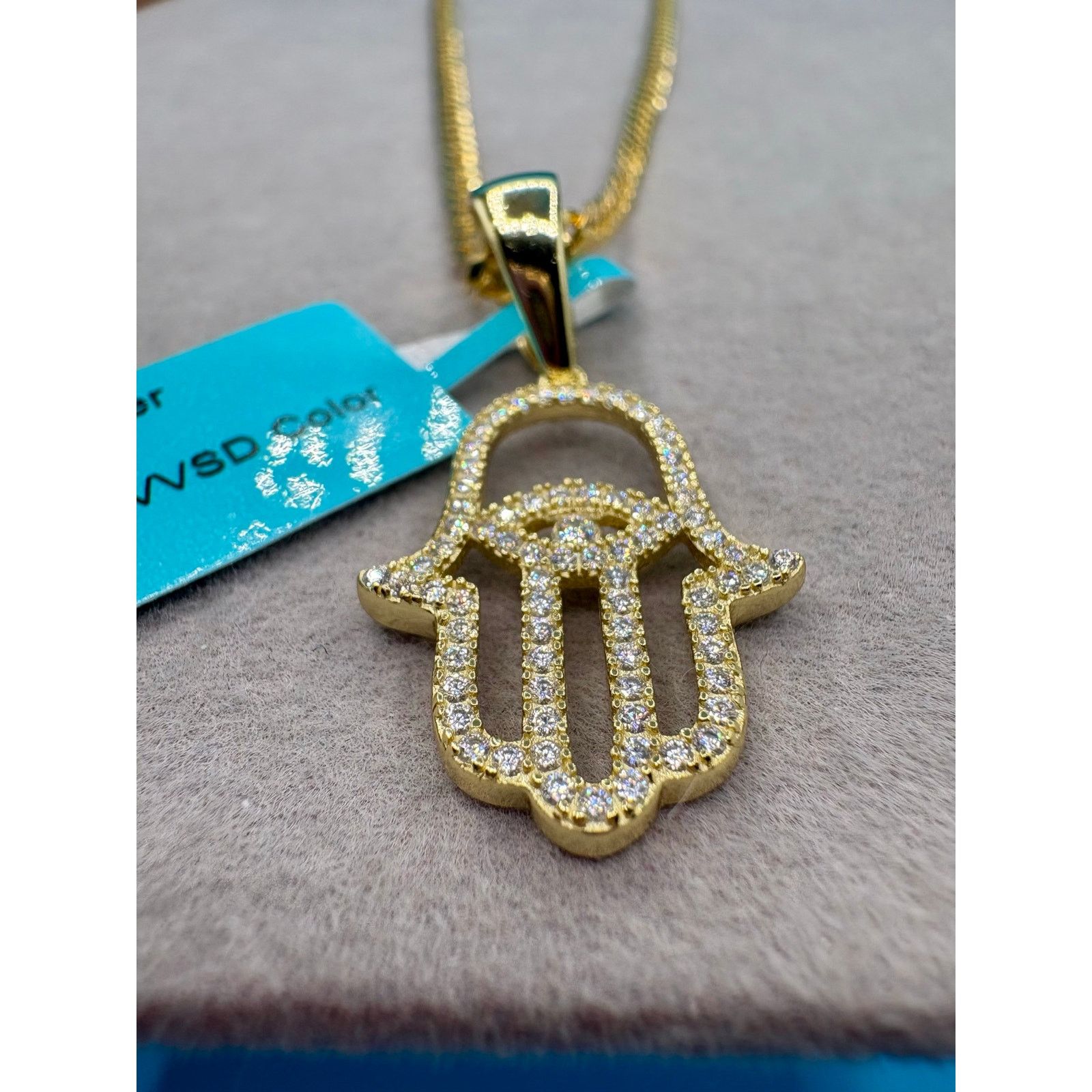 Jewelry NWT .5ct Moissanite Hamsa Vermeil Gold over 925 Necklace Size ONE SIZE - 8 Thumbnail