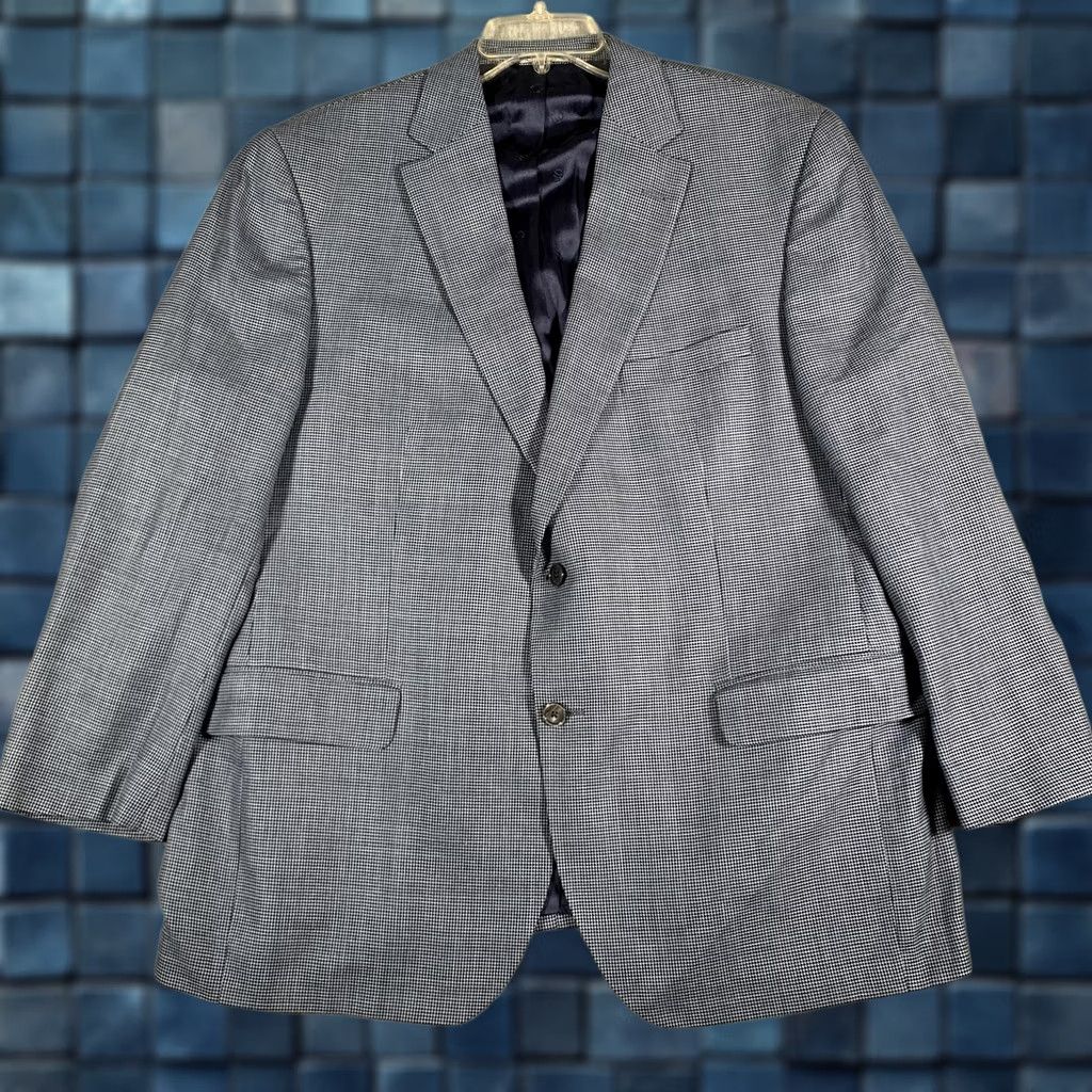 David Donahue David Donahue Blazer Mens 48R Blue Check Wool Silk Linen Sport Coat Connor SPJ Jacket/Coat Regular Size 48R - 1 Thumbnail