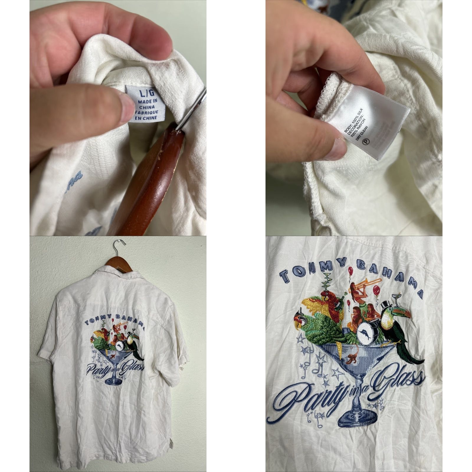 Tommy Bahama VINTAGE Tommy Bahama Mens Large Button-Up Shirt White Stained Martini Glass Parrots Party Short Sleeve, Casual Island Style Mens Size US L / EU 52-54 / 3 - 9 Thumbnail