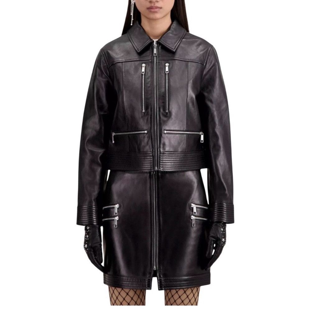 The Kooples The Kooples Lambskin Leather Mini Skirt Black Zippers Size 28" / US 6 / IT 42 - 1 Thumbnail