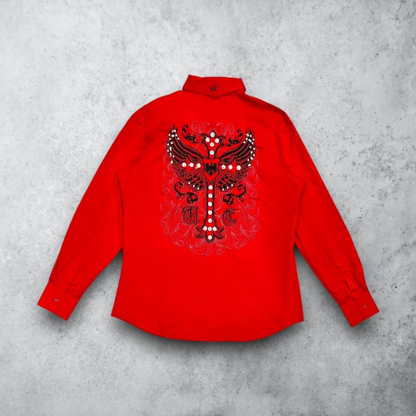 Affliction Affliction Cross & Wings Long-Sleeve Red Button-Up Shirt Size US M / EU 48-50 / 2 - 1 Thumbnail