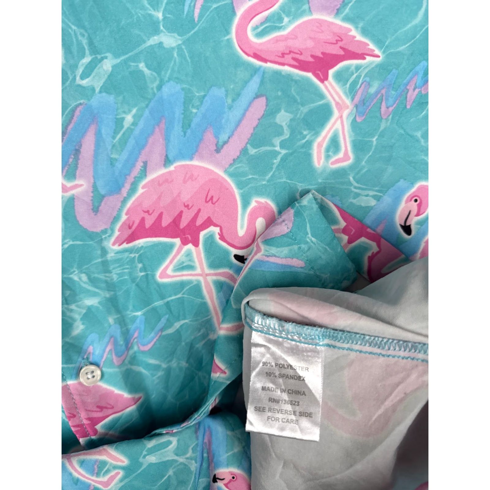 Vintage VINTAGE Brooklyn Cloth Shirt Men Medium Blue Pink Flamingo AOP Polyester Blend Hawaiian Size US M / EU 48-50 / 2 - 7 Thumbnail
