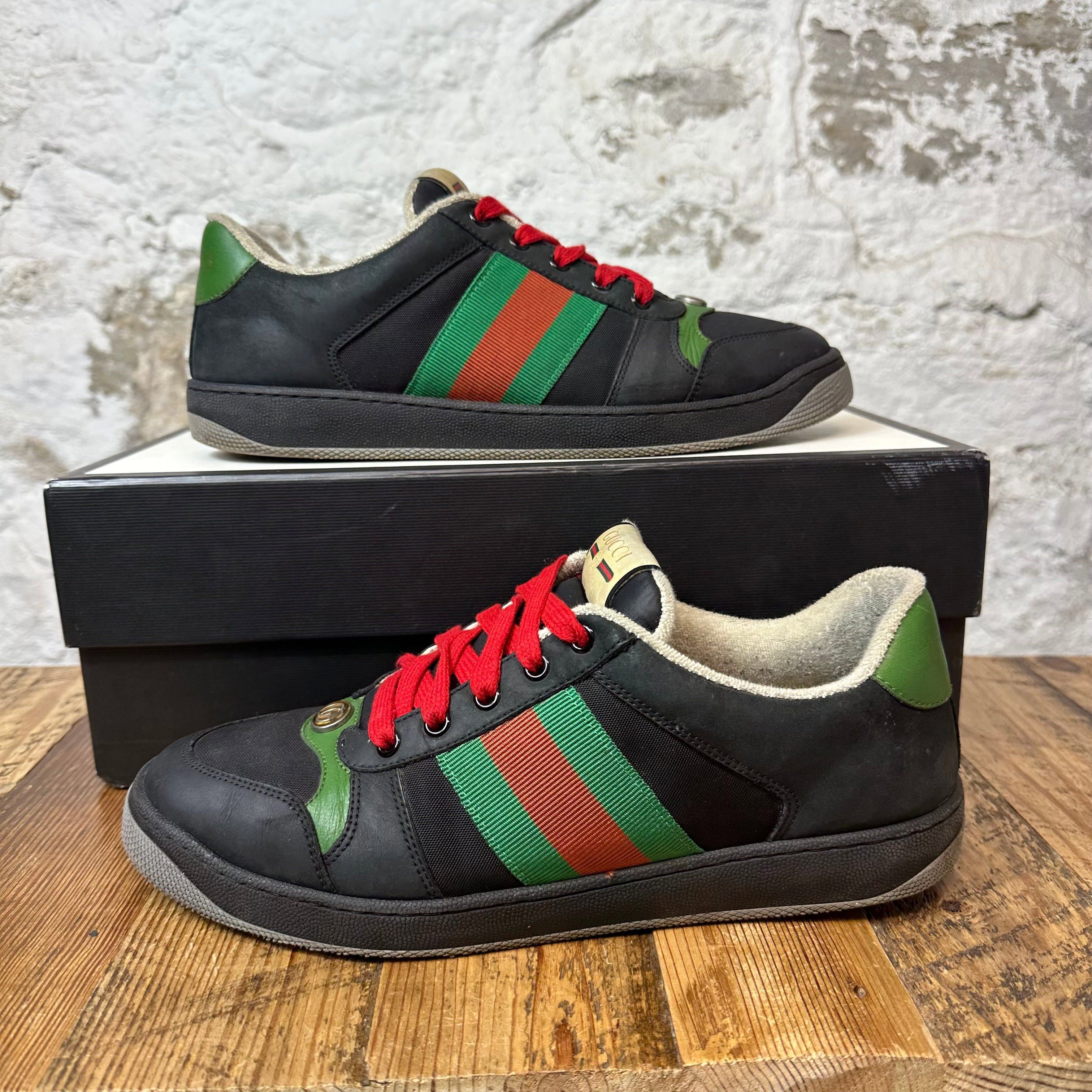 GUCCI 703033 BLACK CANVAS RED GREEN GG LOGO HIGH TOP SNEAKERS 9.5 / US 10.5 Gucci 703033 BLACK CANVAS RED GREEN GG LOGO SNEAKERS 9.5  main image 2
