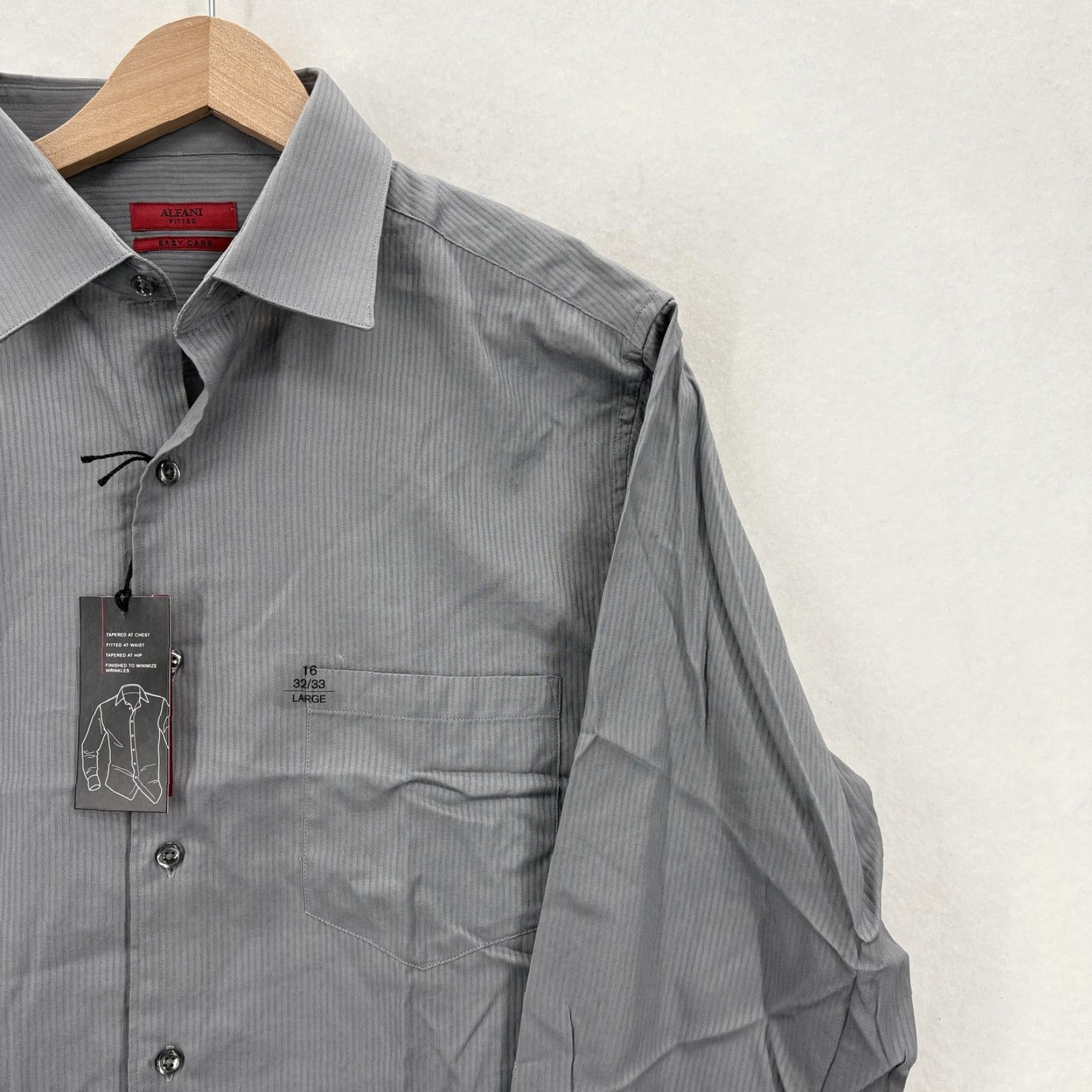Alfani Alfani Dress Shirt Mens Large 16 32/33 Gray Stripe Fitted Easy Care Cotton NWT Shirt Size 42R - 2 Thumbnail