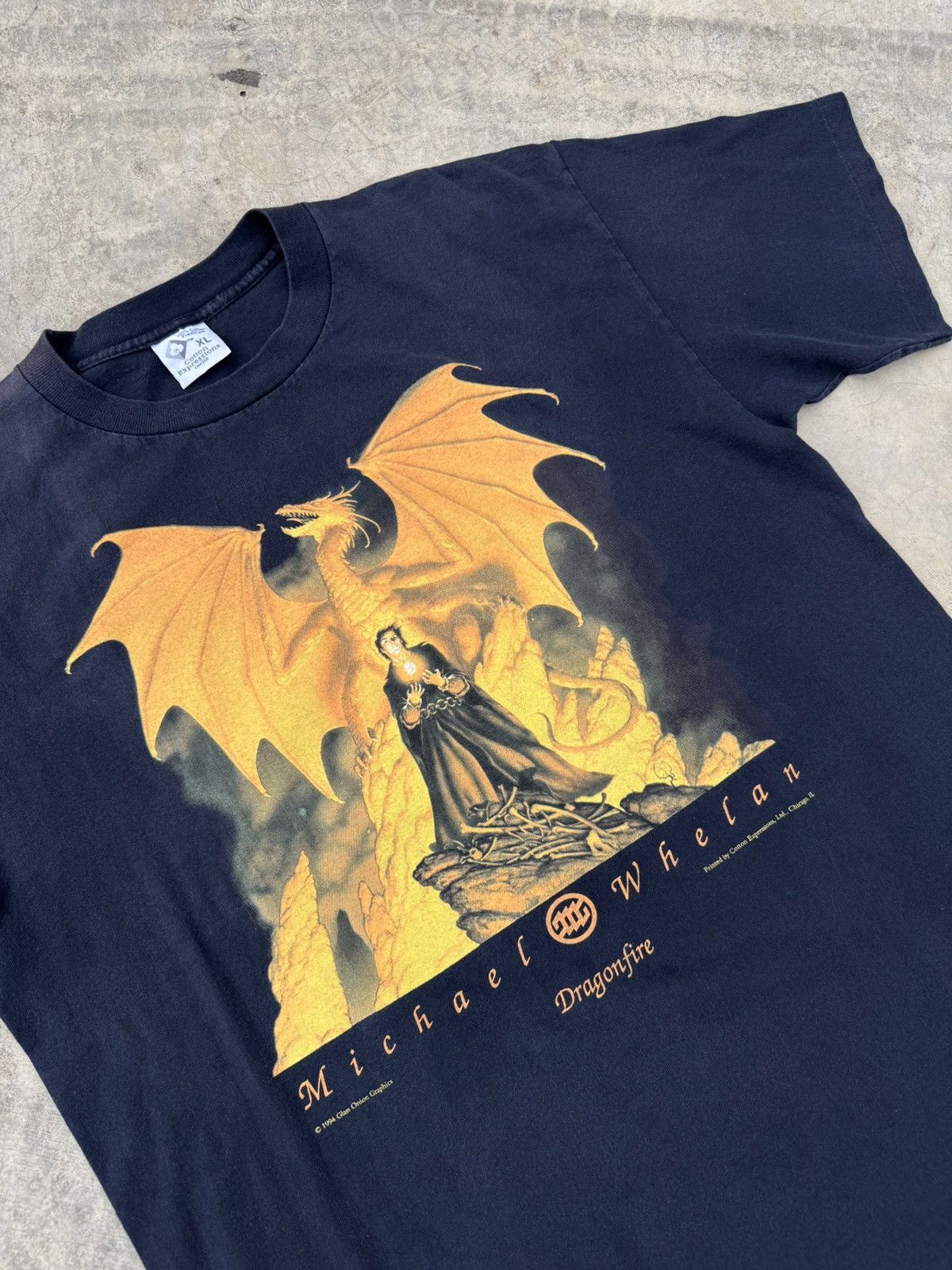 Vintage Vintage 90's Michael Whealan Dragon Fire Tshirt Size US XL / EU 56 / 4 - 2 Thumbnail