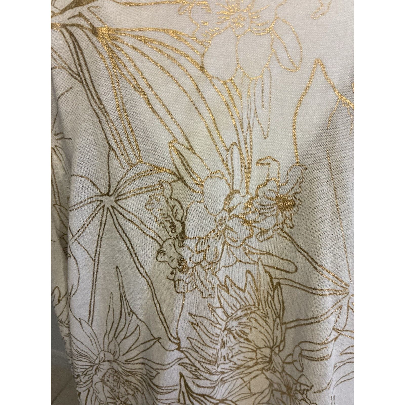Chicos Chico's 2pc Set White Floral Cardigan Kimono Gold Metallic L Size XL / US 12-14 / IT 48-50 - 13 Thumbnail
