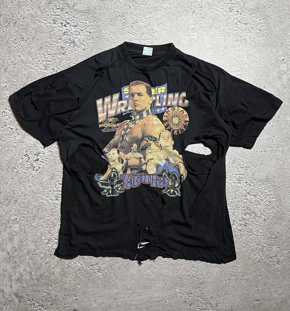 Vintage × WWE × WWF FULL DESTROYED Vintage 90s Tatanka WWE WWF Wrestling T shirt Size US XXL / EU 58 / 5 - 1 Thumbnail