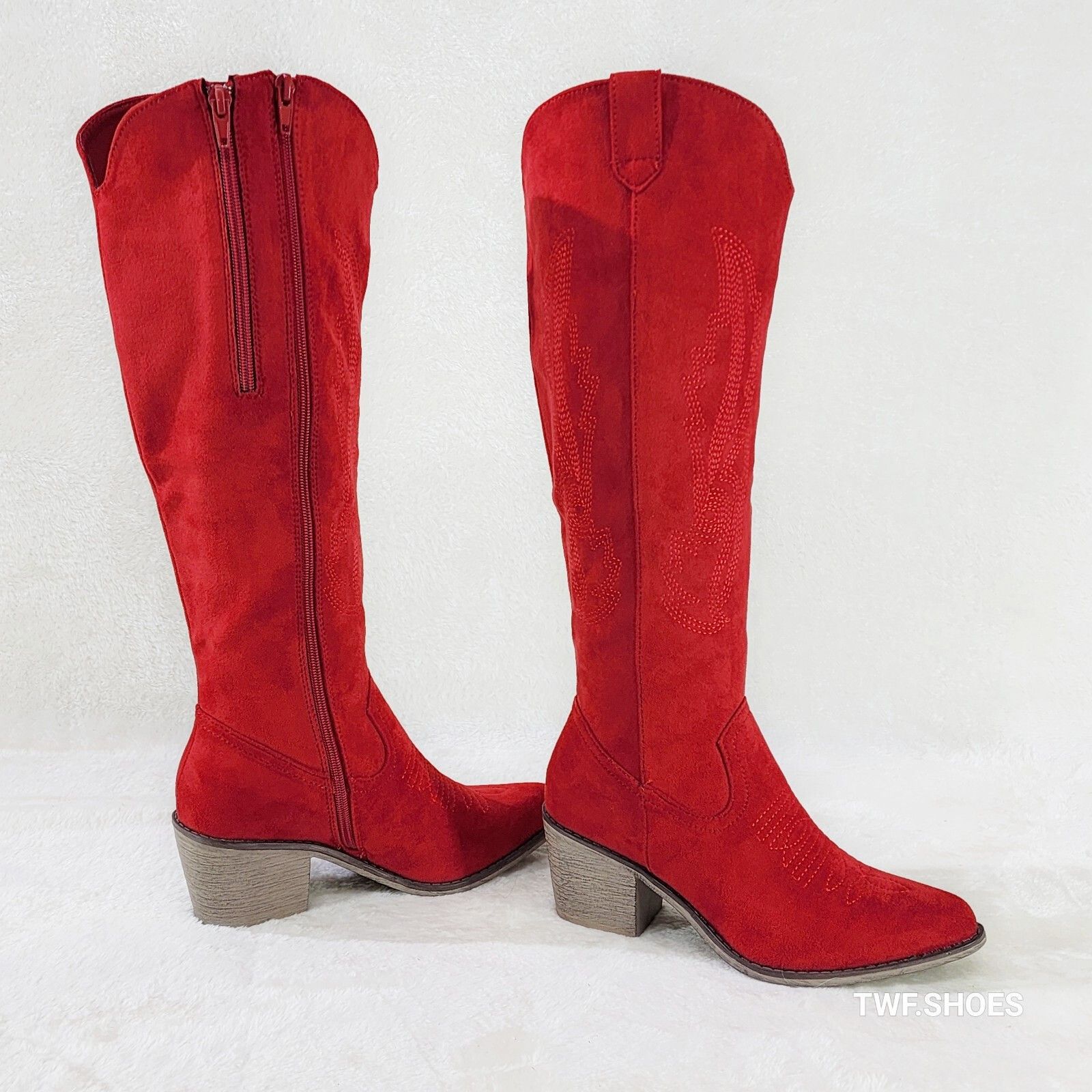Wild Ones Western Cowboy Cowgirl Boots Tuck Zipper Ruby Red
