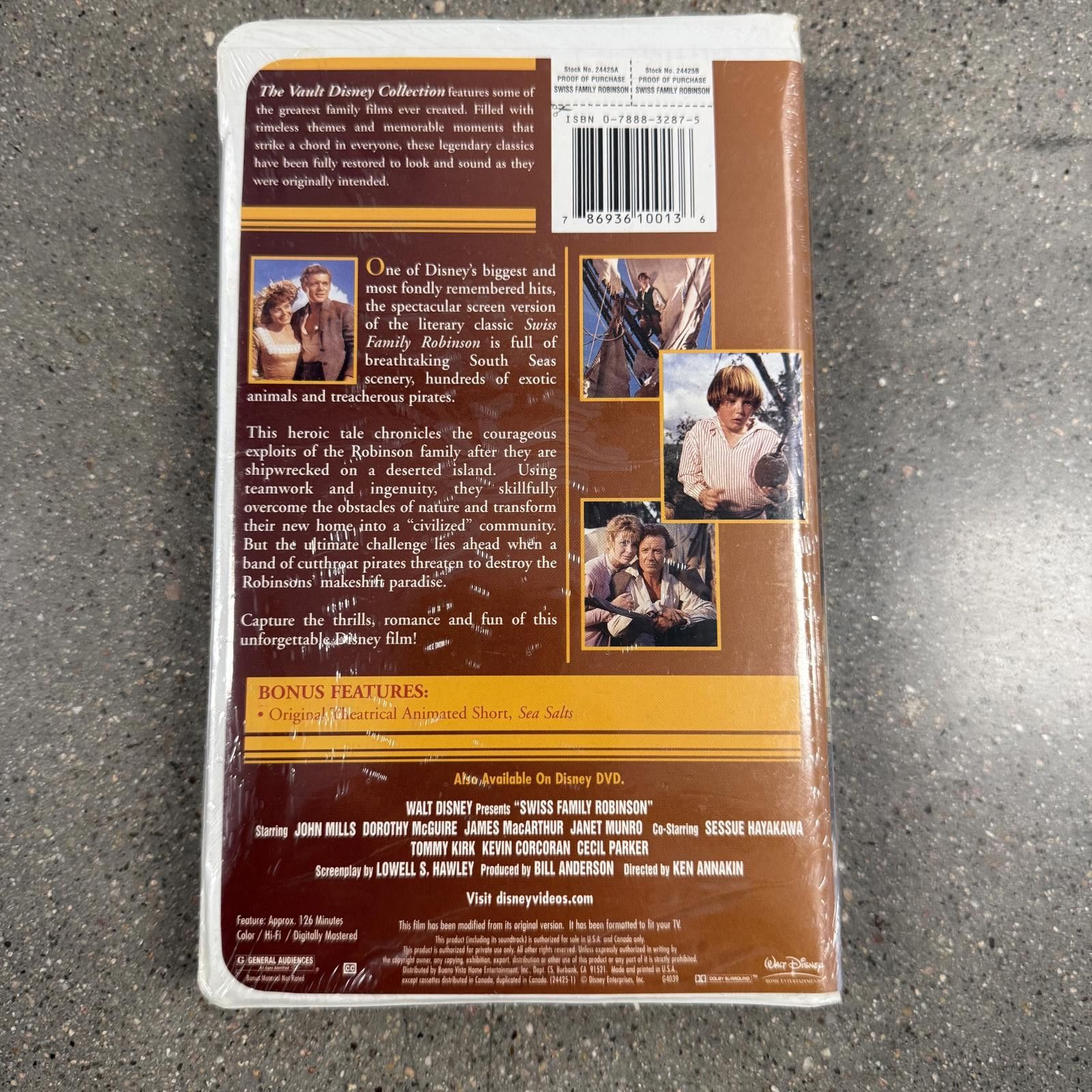 Disney SEALED DS Walt Disney Swiss Family Robinson VHS Vault Size ONE SIZE - 2 Thumbnail
