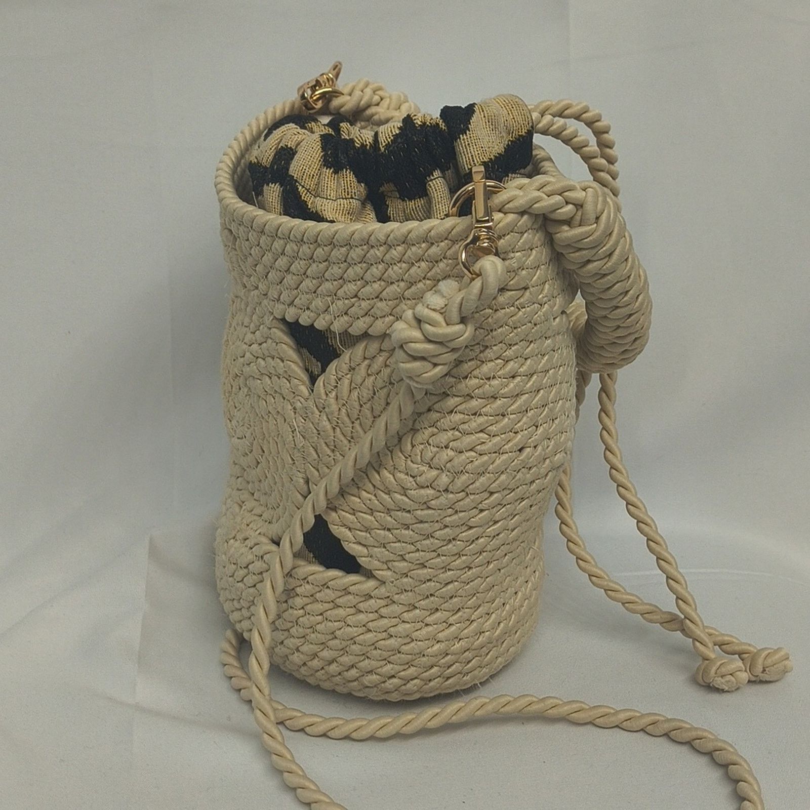 Zara Zara Raffia Crochet Rope Bucket Bag Removable Strap Size ONE SIZE - 8 Thumbnail