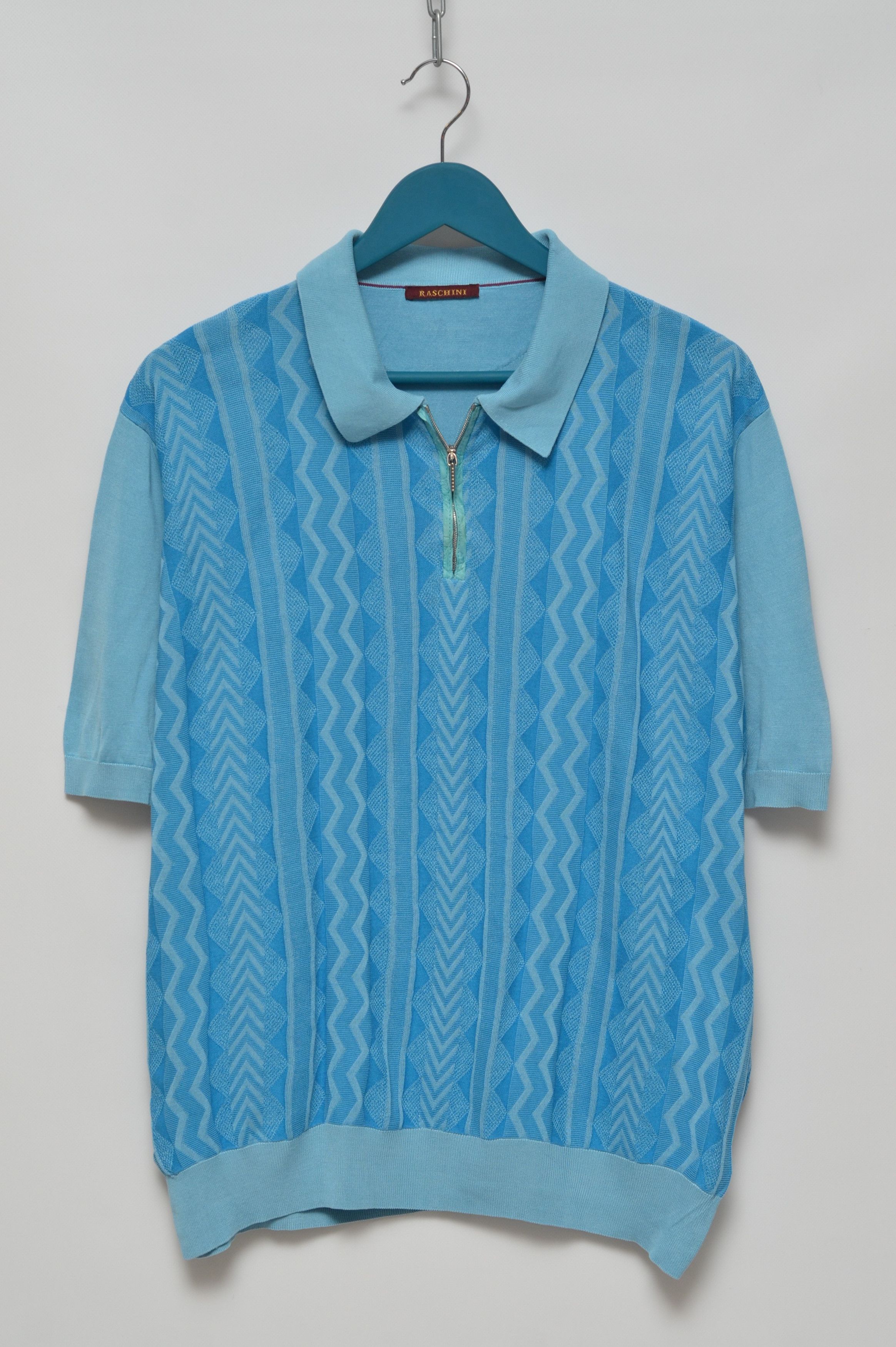 image of Hype Raschini Luxury Silk Knitted Polo Shirt Made In Italy in Light Blue, Men's (Size 2XL)