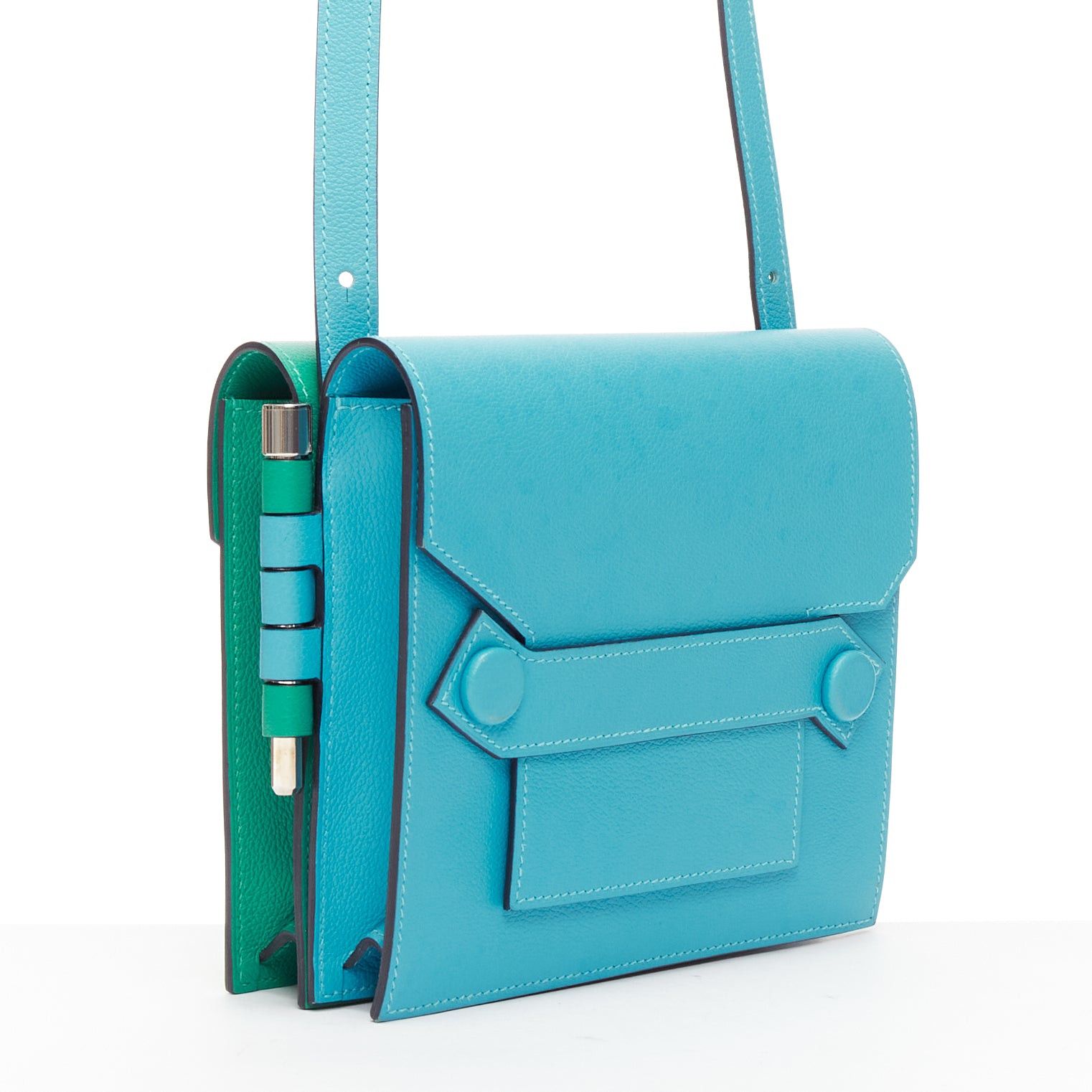Hermes HERMES 2019 Twins green blue asymmetric snap flap reversible crossbody bag Size ONE SIZE - 1 Thumbnail