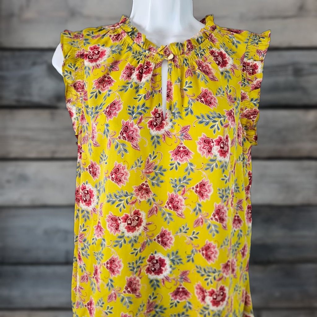 Loft VINTAGE? No. (But skip) Ann Taylor LOFT Womens Top M Yellow Floral Sleeveless Blouse Shirt Womens Size M / US 6-8 / IT 42-44 - 1 Thumbnail