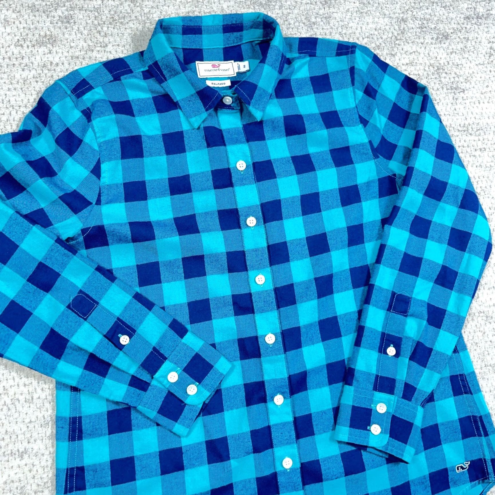 Vineyard Vines Vineyard Vines Shirt Women Size 2 Flannel Buffalo Plaid Teal Blue Preppy Performance Easy Care All Seasons Size XS / US 0-2 / IT 36-38 - 2 Thumbnail