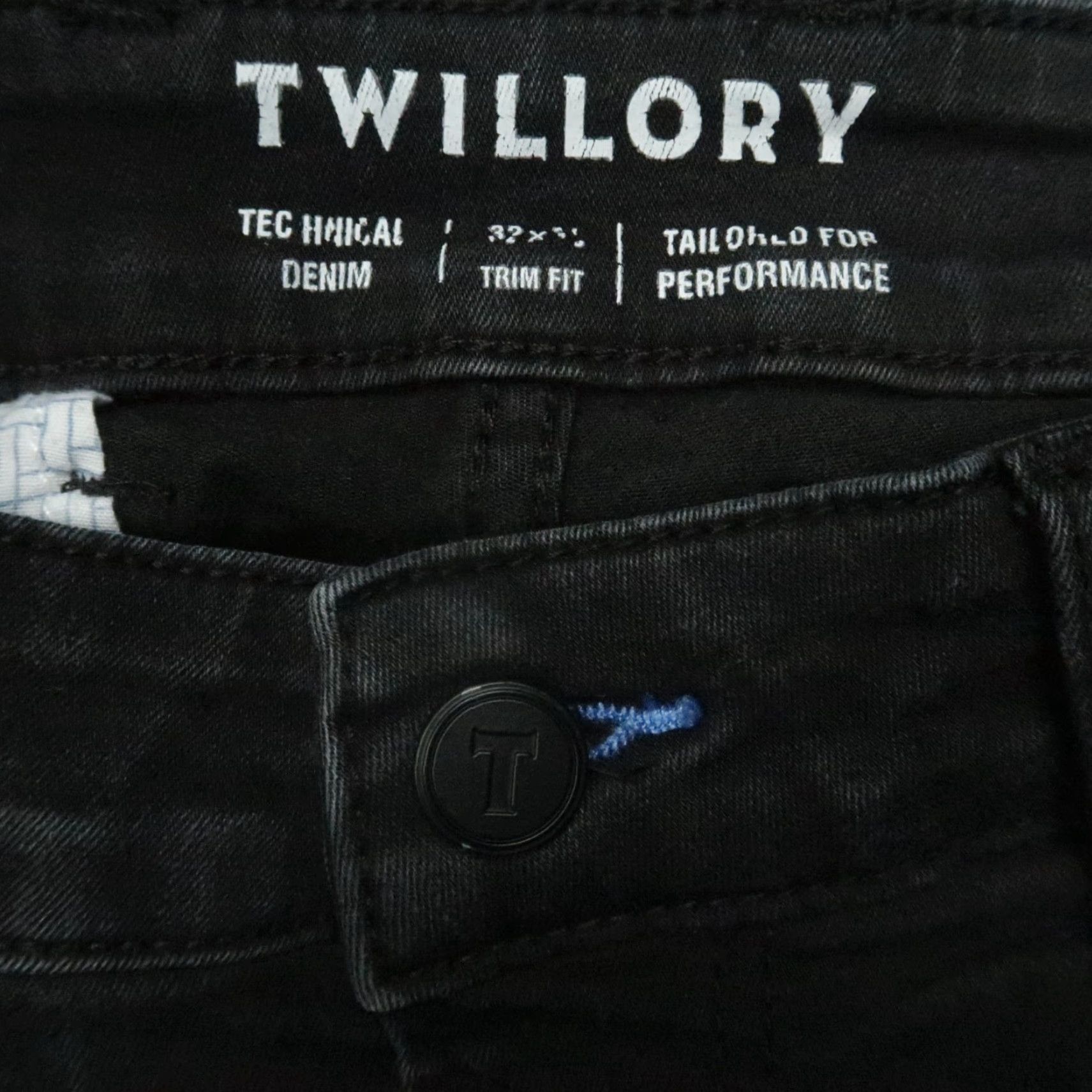 Denime Twillory Jeans Mens 32x28 Black Denim Slim Straight 5-Pocket Belt Loops Size US 32 / EU 48 - 4 Thumbnail