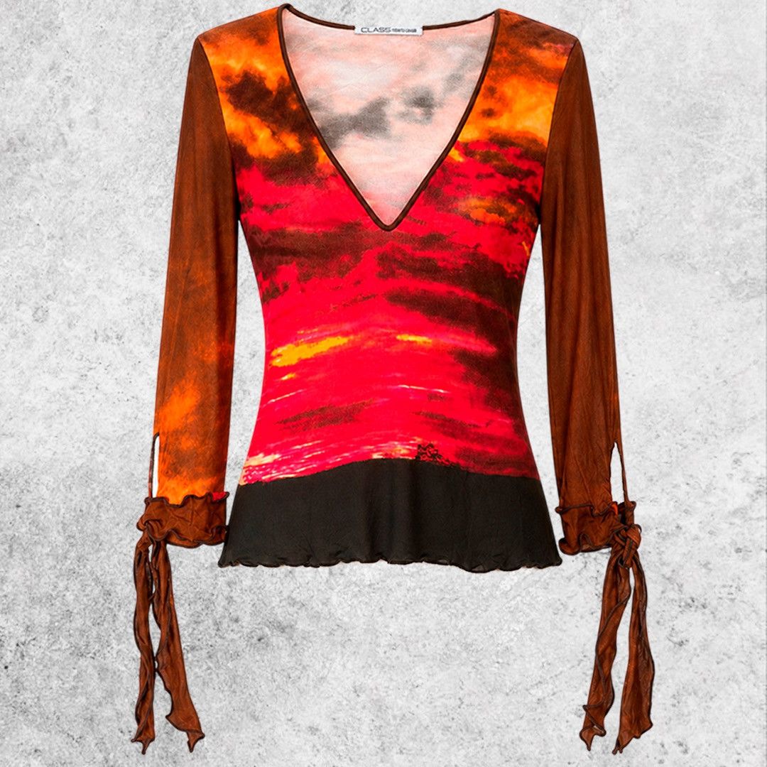 Roberto Cavalli Class Roberto Cavalli Sunset Print Mesh Top Y2K Designer Size S / US 4 / IT 40 - 2 Thumbnail