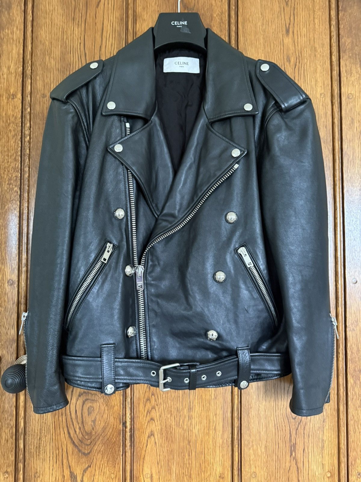 Celine $6.5k Celine Triomphe logo biker leather jacket Hedi Slimane Size US S / EU 44-46 / 1 - 2 Thumbnail